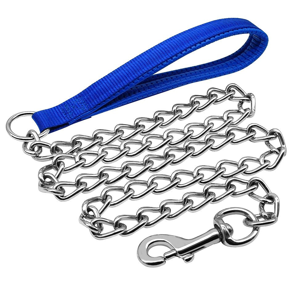 Beirui Premium 4 Foot Chain Heavy Duty Dog Leash - Soft Padded Handle Lead - Perfect Basic Leashes For Large & Medium Size Pets Walking,Traffic Training And Traveling (3.0Mm * 4 Foot, Blue)
