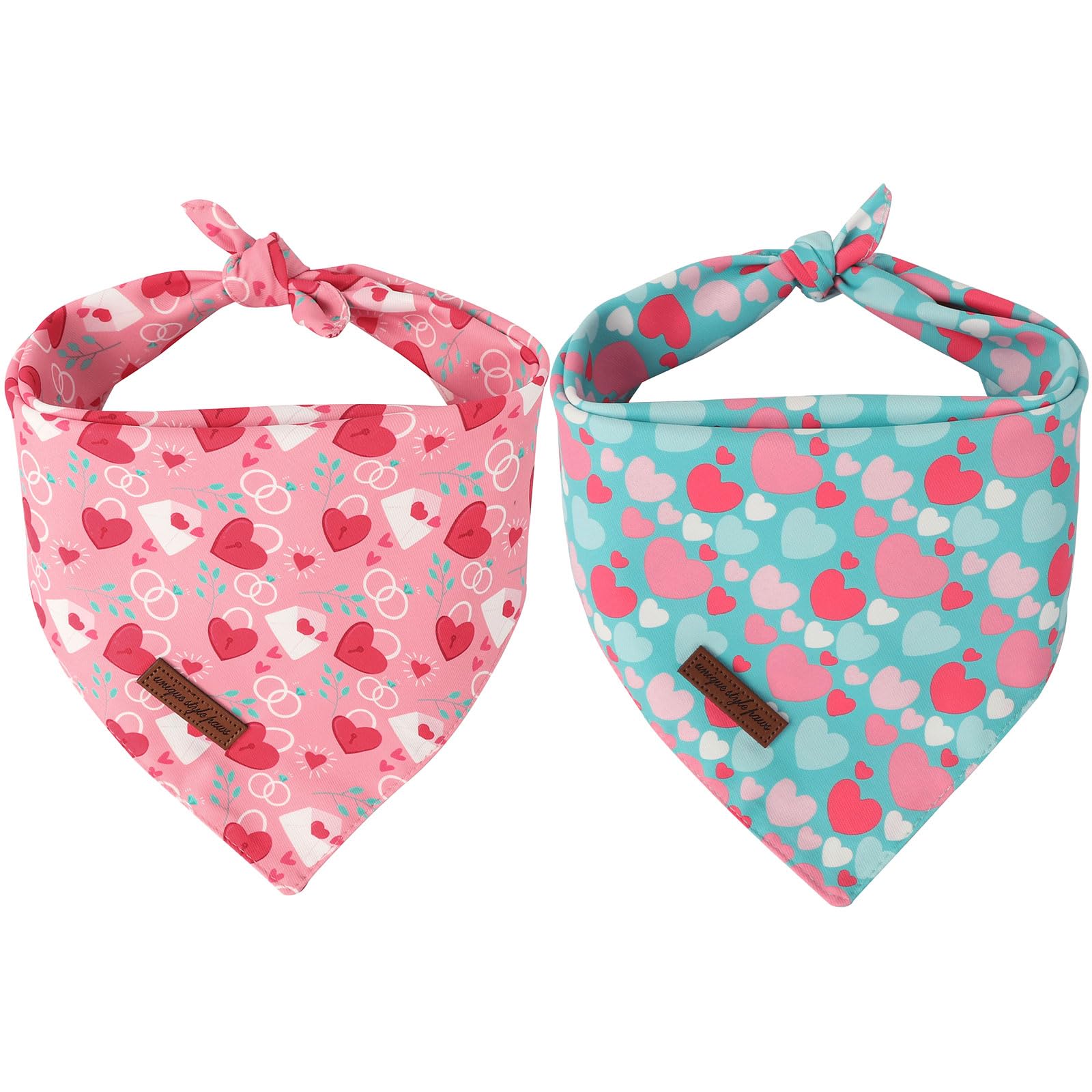 Unique Style Paws Dog Valentine'S Day Bandanas 2Pcs Washable Cotton Triangle Love Heart Lock Dog Scarfs For Small Medium Large D