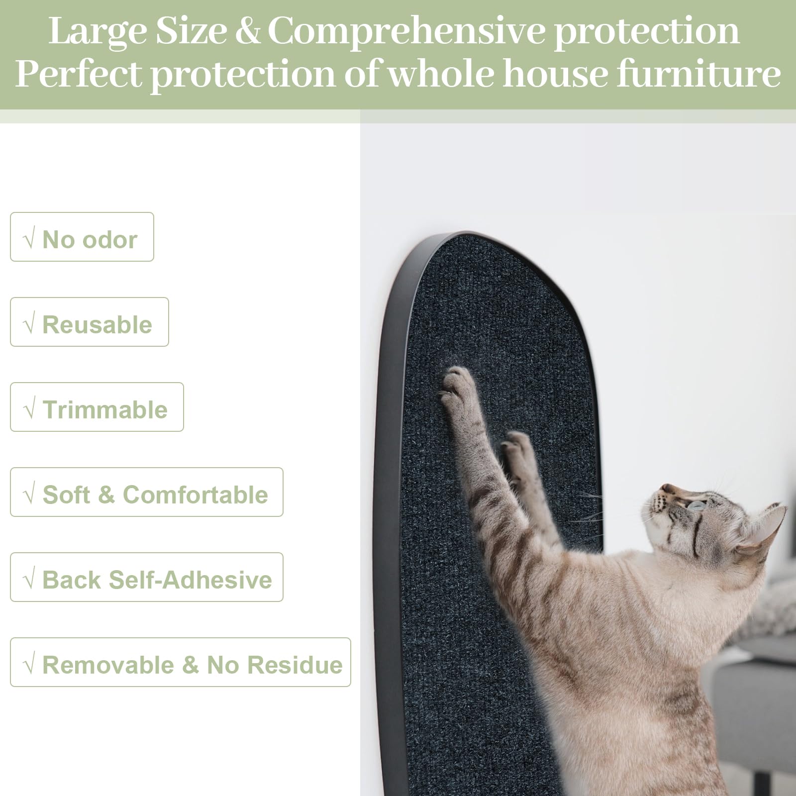 Uranshin Cat Scratch Mat,Trimmable Self-Adhesive Cat Scratch Furniture Protector Cat Scratching Post Carpet Covered 78.7x15.8 Ca