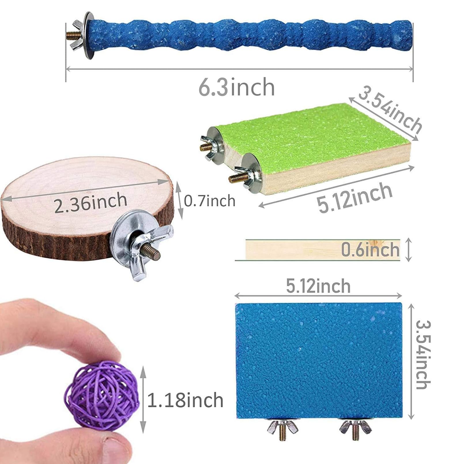 Hamiledyi Bird Perch Stand, 12Pcs Wood Parrot Perch Stand Platform, Paw Grinding Rough-Surfaced Parakeet Cage Accessories Exercise Toy For Budgies Conure Cockatiel Hamster (Random Color)