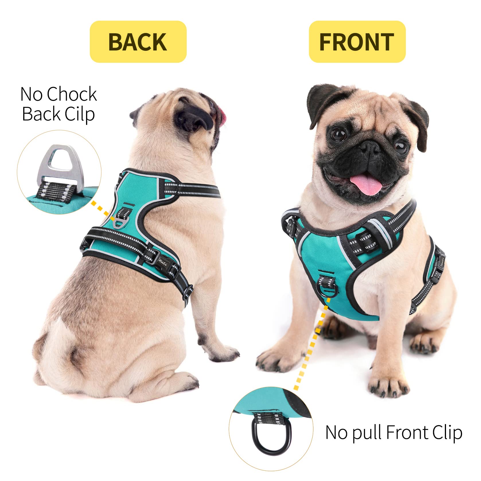 Heele Dog Harness Dog Harness Small Dog No Pull Harness Wiht Soft Handle Reflective Harness Adjustable, Turquoise, S