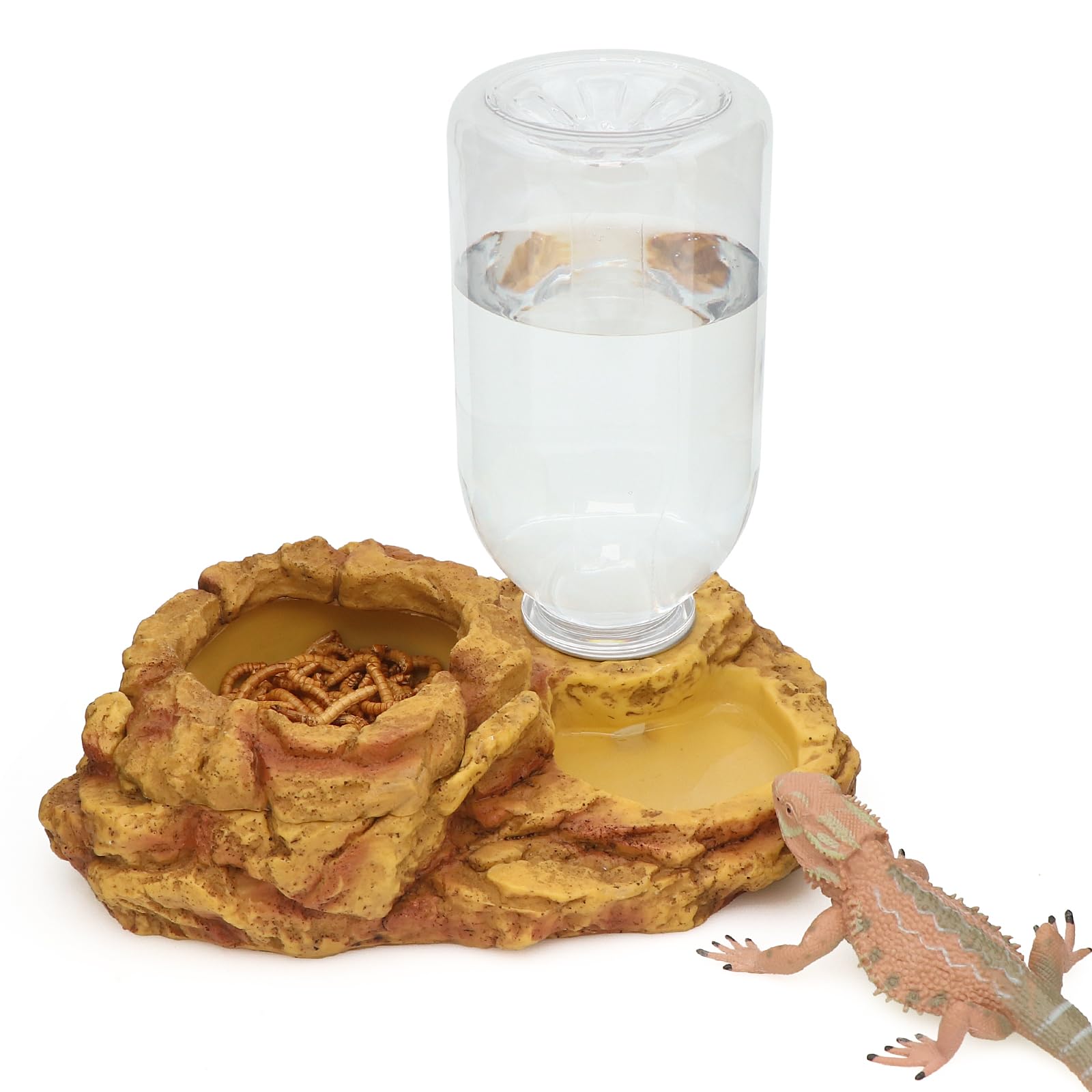 AQUA KT Reptile Escape Free Mealworm Feeding Bowl and Water Storage Feeder, 2 in 1 Reptile Feeder Kit for Amphibian Lizard Beard