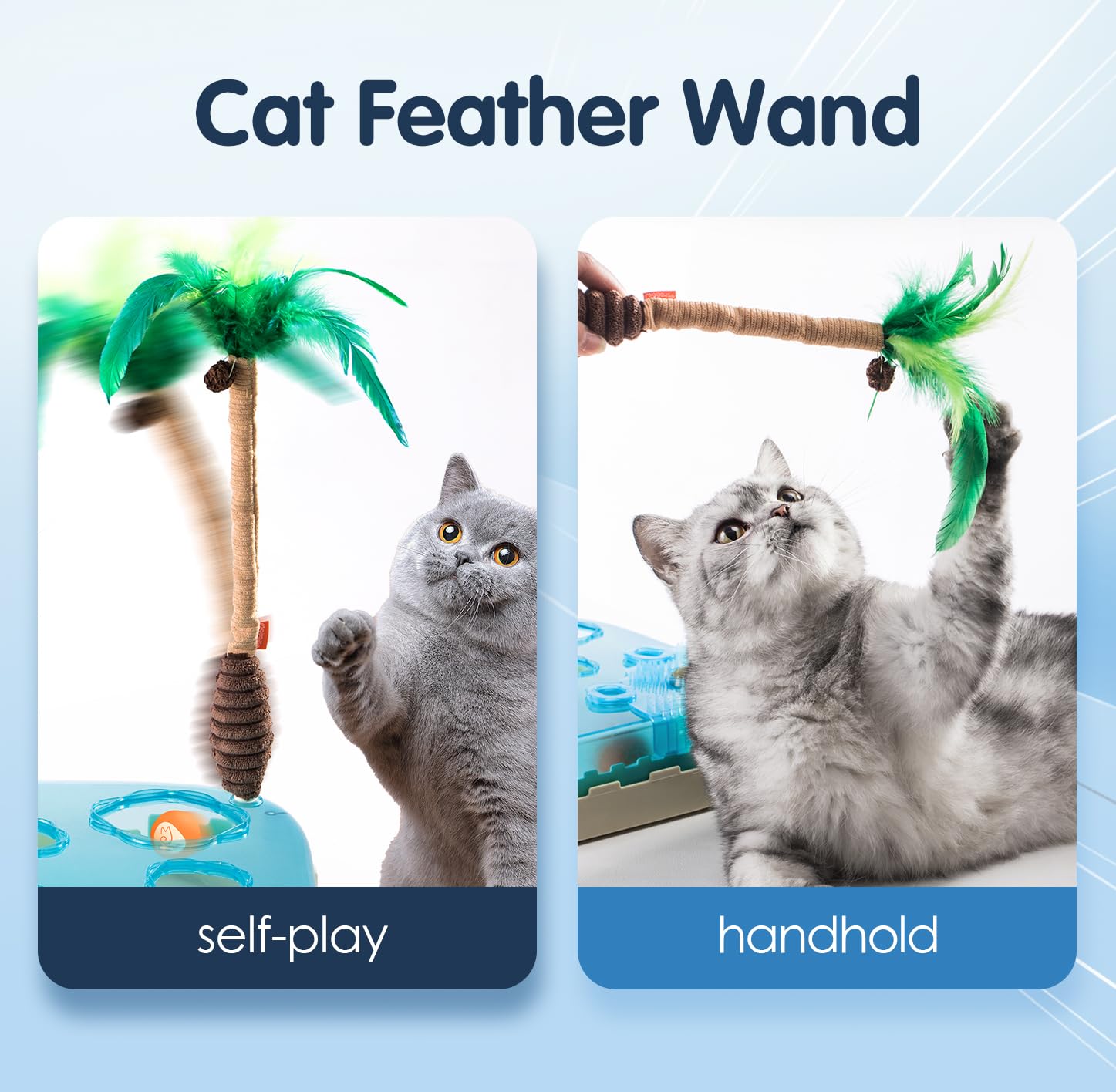 Migipaws 7-in-1 Interactive Cat Toy Motion Activated Indoor Playset with Automatic Pop Bounce Cat Ball, Feather Palm Tree Wand,