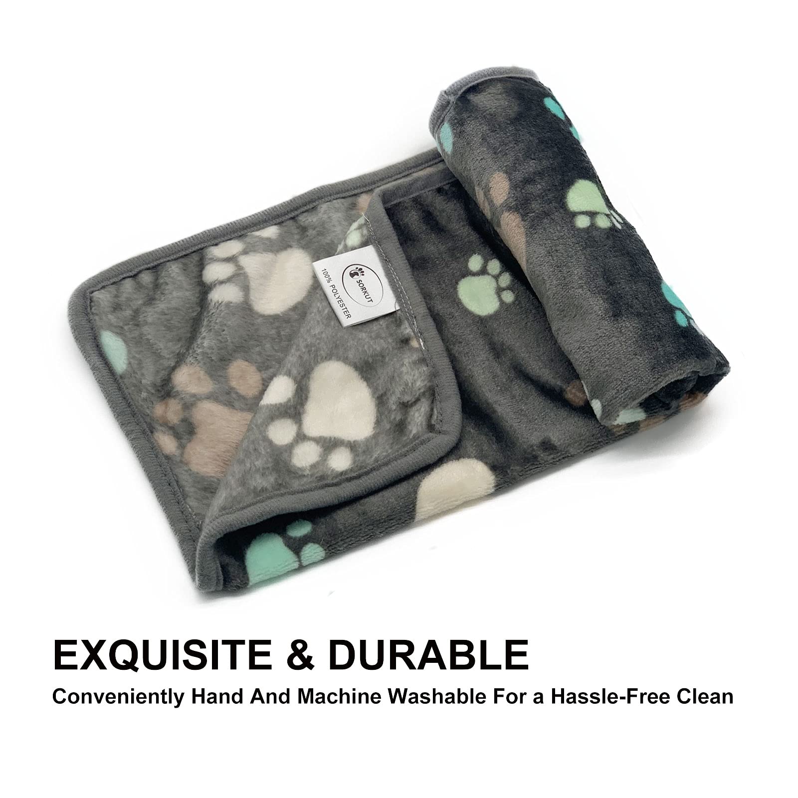 1 Pack 3 Puppy Blankets Super Soft Warm Sleep Mat Grey PAW Print Blanket Fleece Pet Blanket Dog Blankets for Small Dogs Puppy Do
