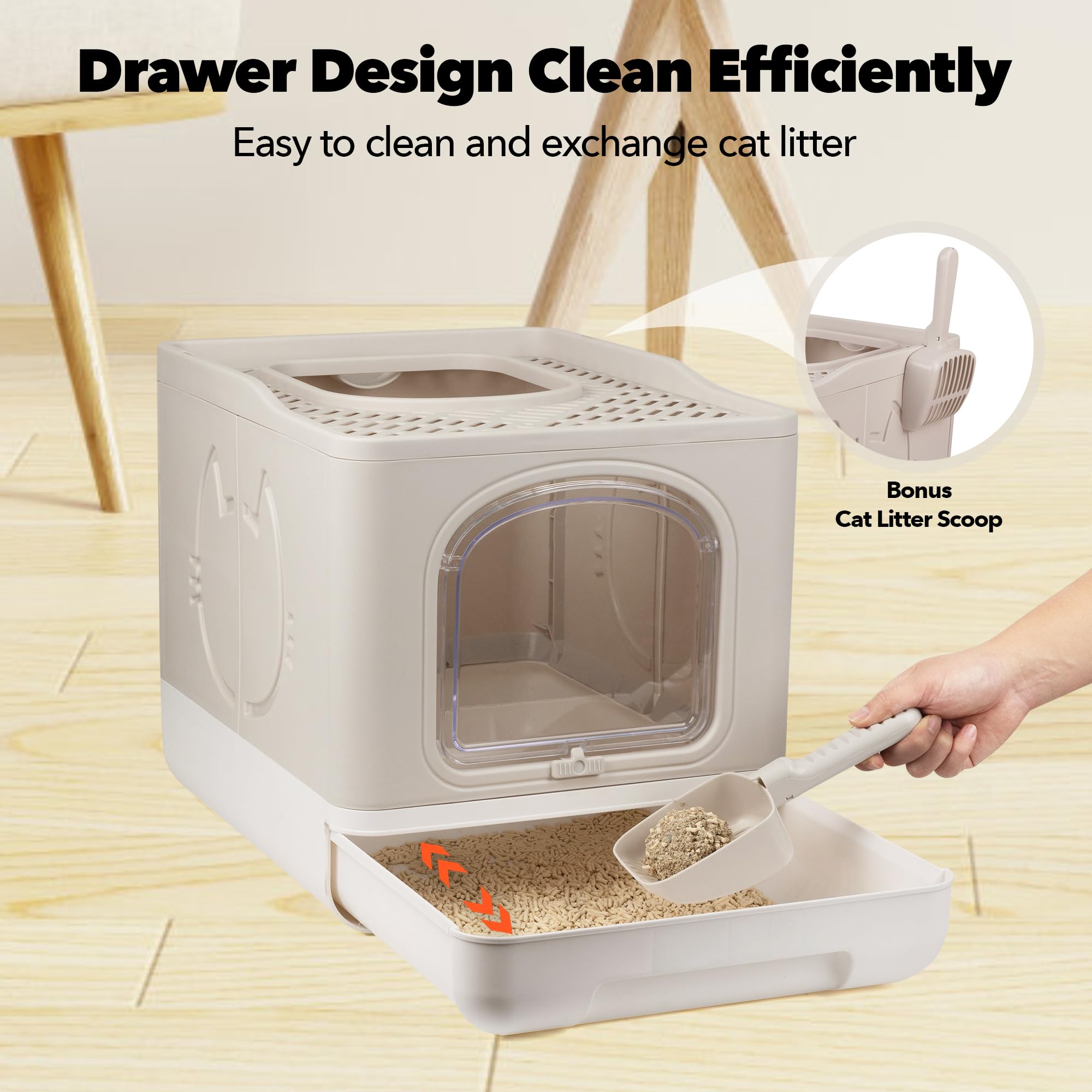 Pet Prime Enclosed Cat Litter Box, Large Covered Litter Box For Cats With Drawer Kitty Litter Pan Top Side Entry Cat Toilet With Lid Easy Clean Including Litter Scoop