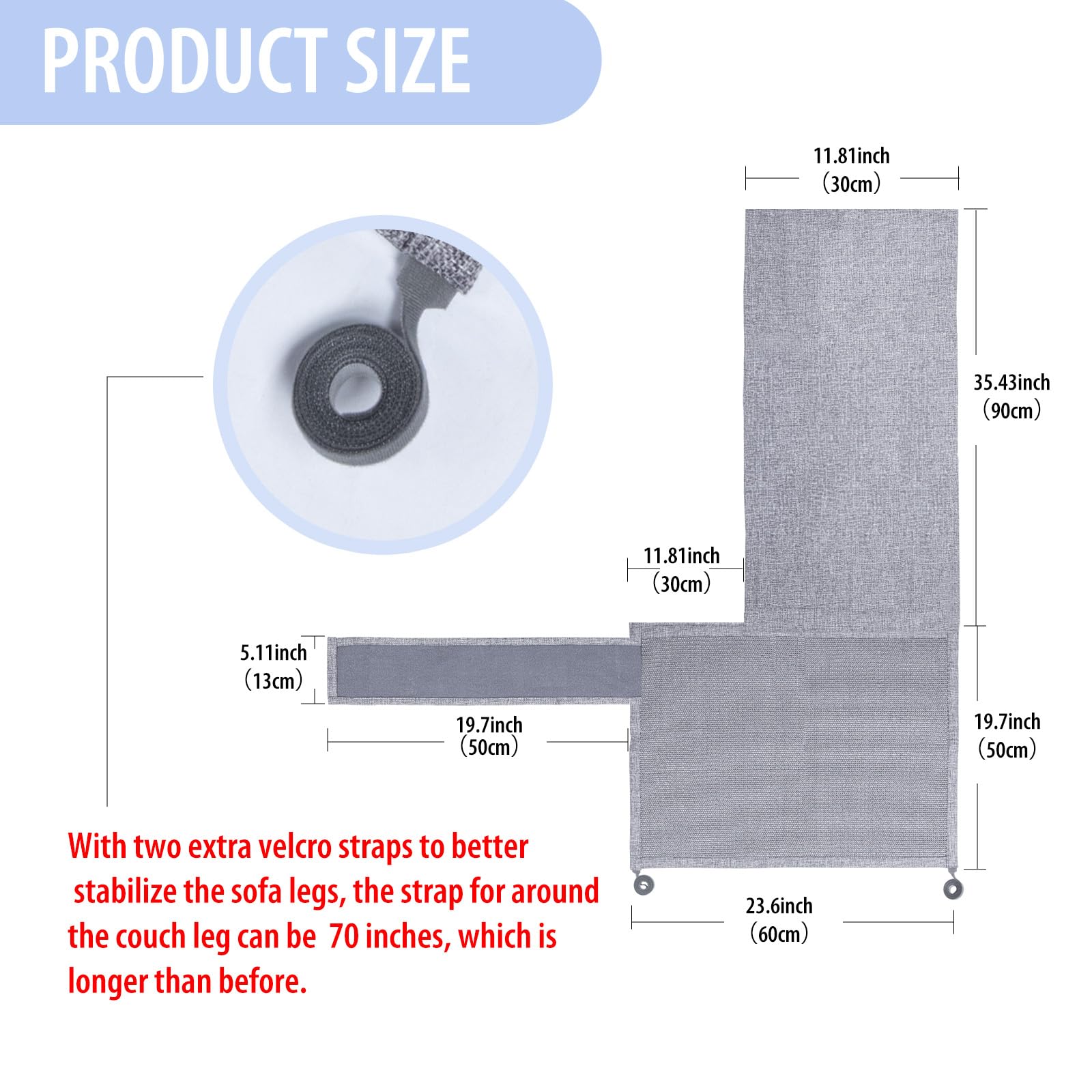 Cat Scratch Couch Protector with Natural Sisal for Protecting Couch Sofa Chair Furniture 23.6  L*19.7  W(Smoke Gray, Left Hand)