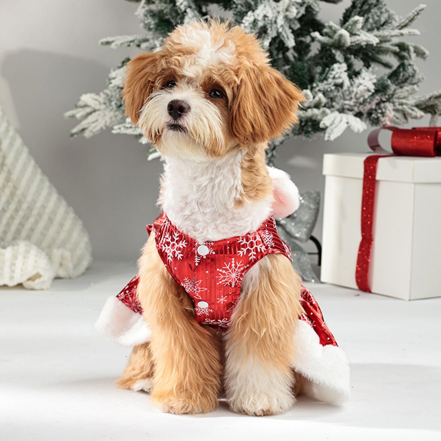 Muyaopet Snowflake Dog Christmas Dress Pet Santa Claus Costume Holiday Outfits,Winter Clothes Dresses For Small Dogs Girl,Cat Ap