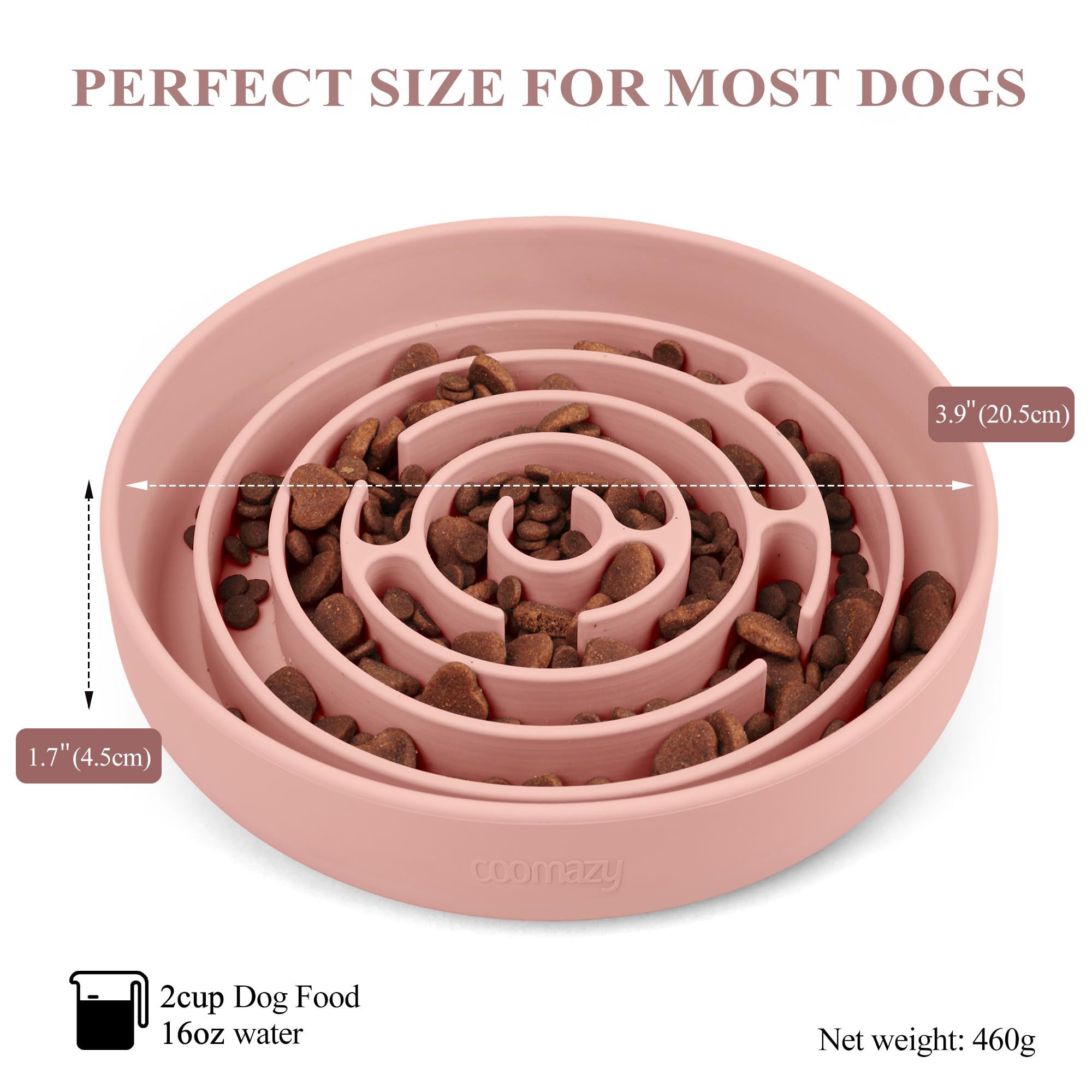 Coomazy Slow Feeder Dog Bowls, Silicone Dog Bowl with Suction Cups, Slow Feeder & Non-Slip Design, Boredom and Anxiety Reducer,