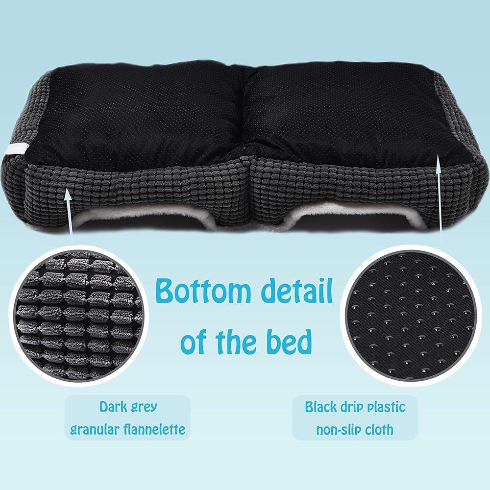Dog Beds For Two Small Dogs, Double Cat Beds For Indoor Cats,Washabel Super Soft Durable Kitten Bed And Puppy Bed,?nti-Slip & Water-Resistant Bottom,Luxury Rectangle Grey Pet Bed