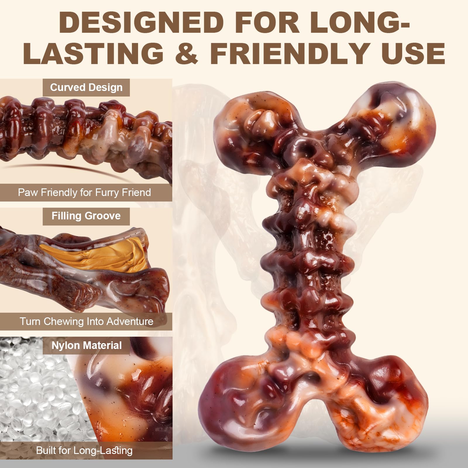 Kseroo Dog Toys for Aggressive Chewers - 3 Pack Bacon Flavored Indestructible Dog Toy, Big Tough Chew Bone for Medium Large Bree