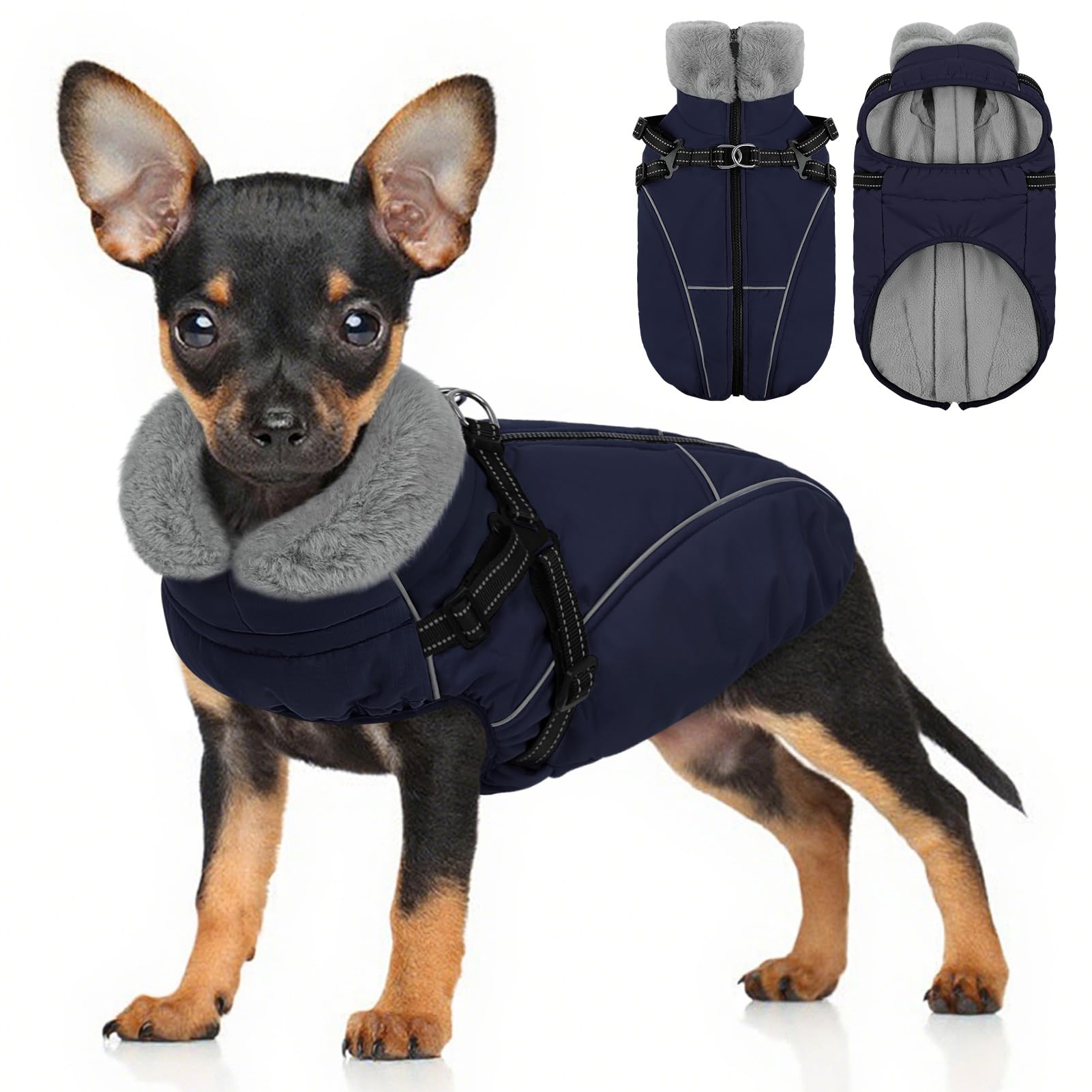Preferhouse Dog Coats for Medium Dogs, Dog Snow Jacket, Reflective Pet Warm Fleece Vest for Cold Weather, Dark Blue M