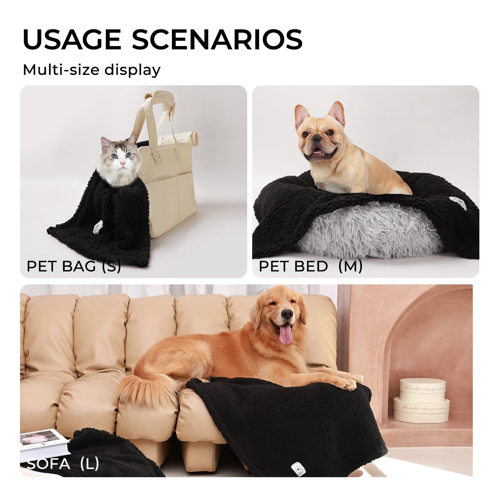 1 Pack 3 Calming Blankets Fluffy Premium Fleece Pet Blanket Soft Sherpa Throw for Dog Puppy Cat Black Small (23   x16  )