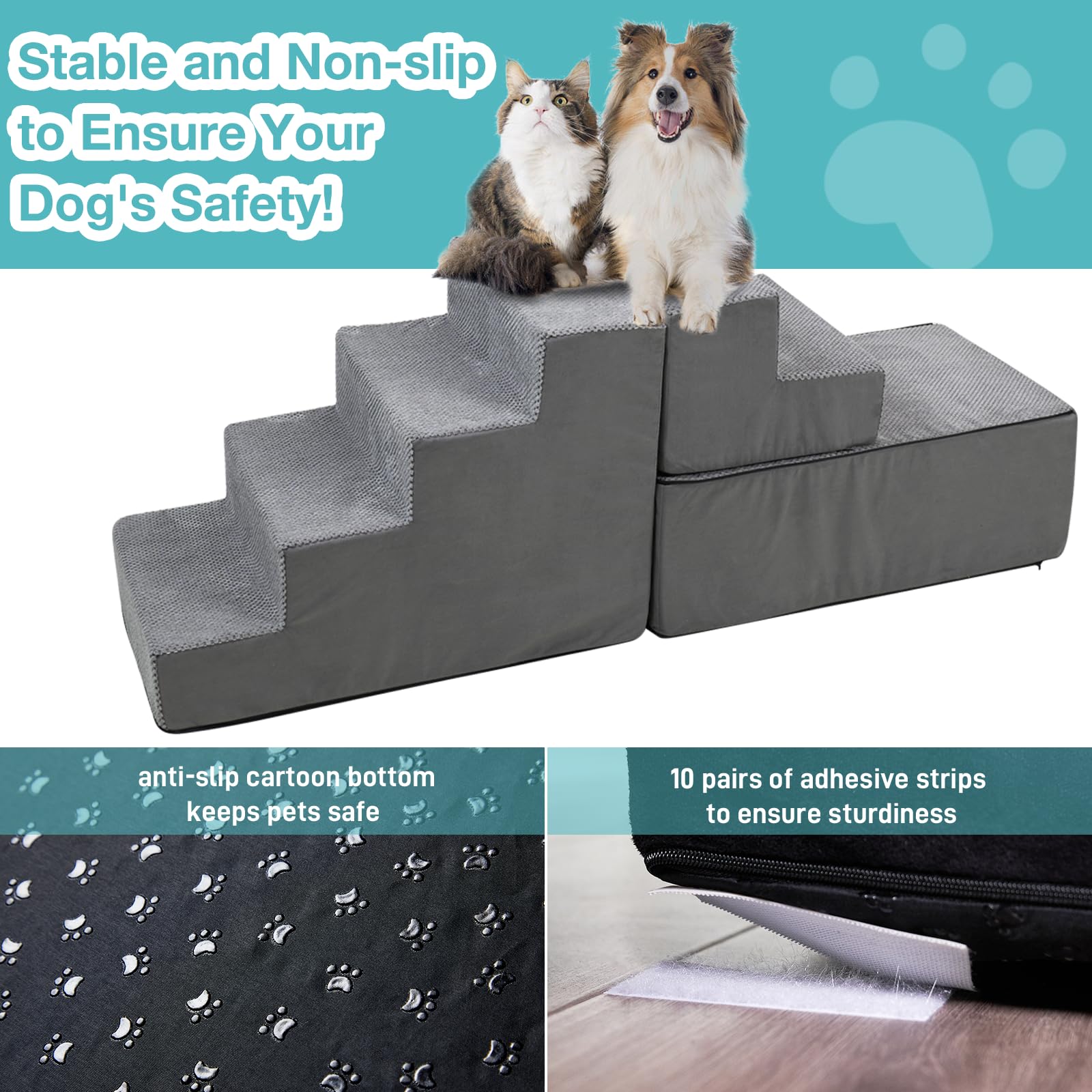 Litail 30 Inches Dog Steps&Stairs For High Bed Up To 30-36 Inches Tall Bed, 6 Steps Dog Stairs Dog Ramps Pet Stairs For Small Do