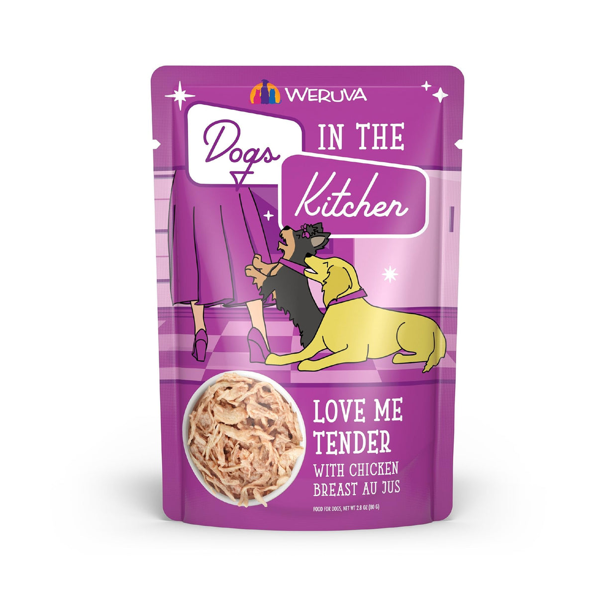 Weruva Dogs In The Kitchen, Love Me Tender With Chicken Breast Au Jus Dog Food, 2.8Oz Pouch (Pack Of 12), Purple