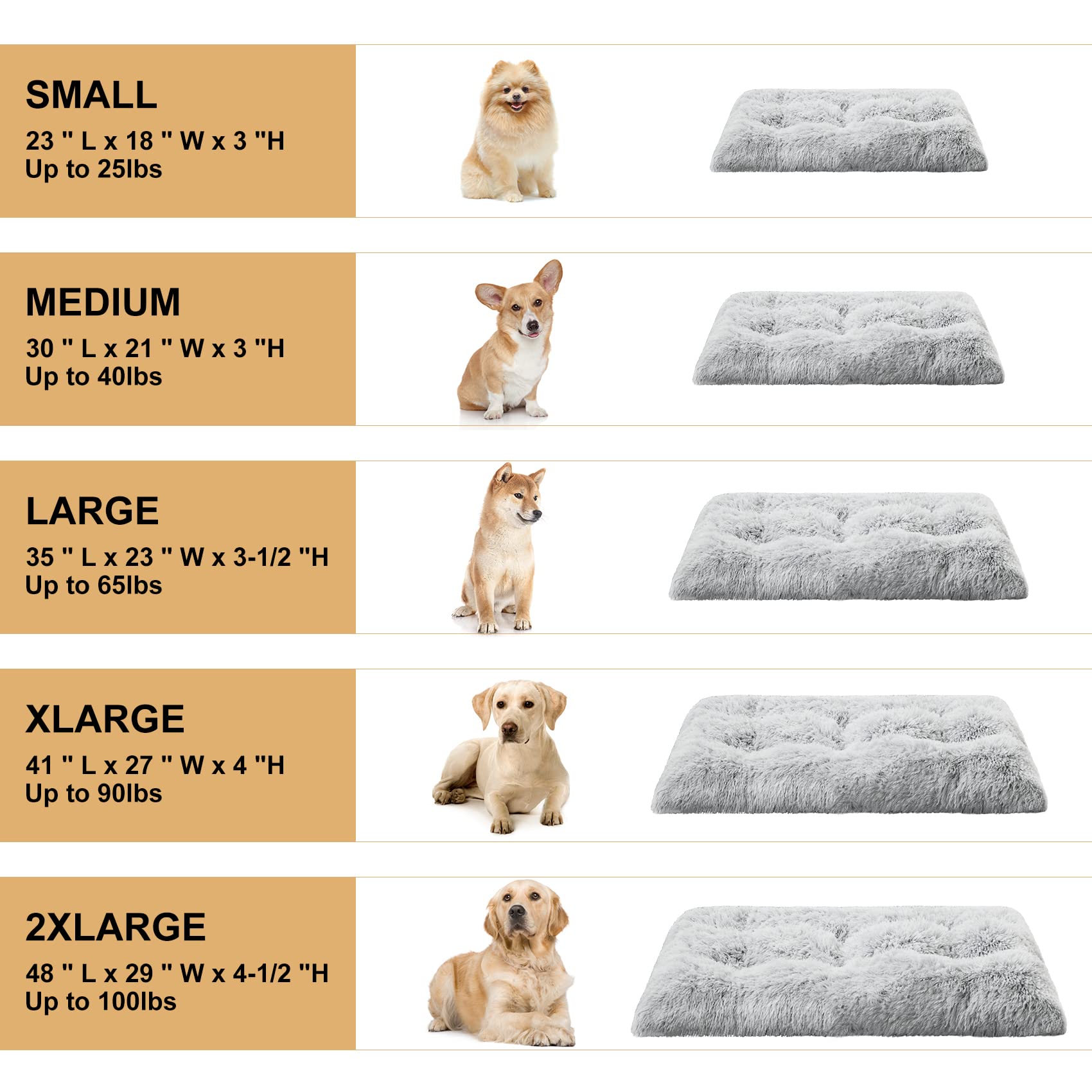 BFPETHOME Dog Bed XL Grey, Plush Crate Pad for Large Dogs, Washable with Anti-Slip Bottom, Fluffy Kennel Pad for Sleep & Anxiety Relief