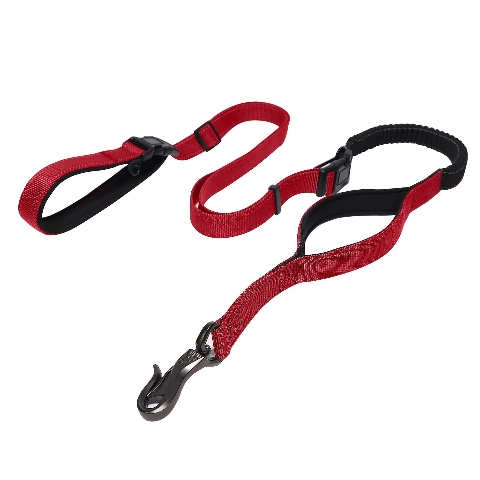 Los Andes Heavy Duty Dog Leash, 5-8 Ft Walking Leash, Traffic Handle Extra Control, Shock Absorbing Bungee Leash With Car Seat Belt Buckle, Reflective Dog Lead For Medium And Large Dogs, Red