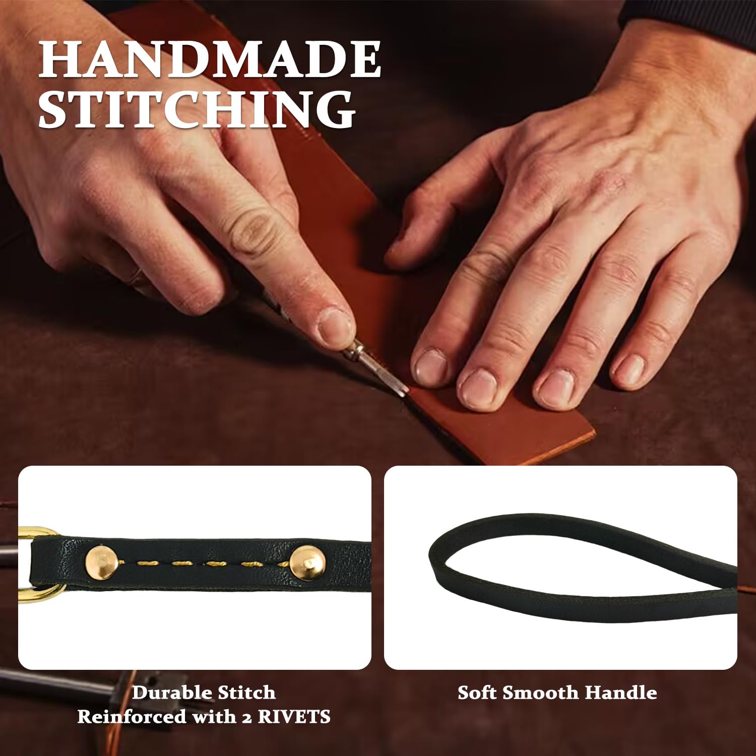 Heavy Duty Leather Dog Leash 6 Ft X 1/2 Inch,Strong Double Stitched Genuine Leather Pets Training Leash For Walking,Soft Handle