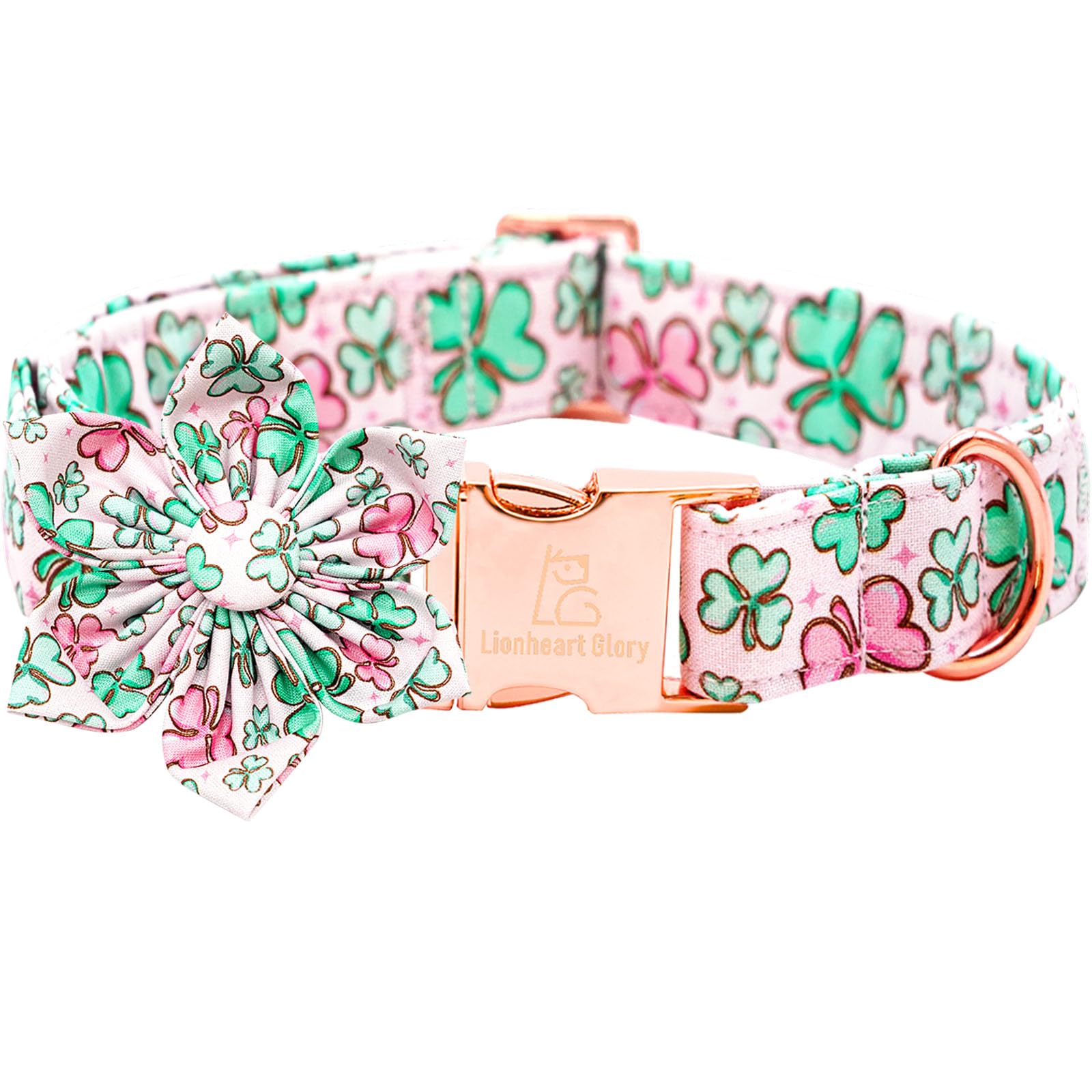 Lionheart Glory St. Patrick'S Day Collar With Flower Design For Medium Dogs, Green Shamrock Collar With Heavy Duty Bows