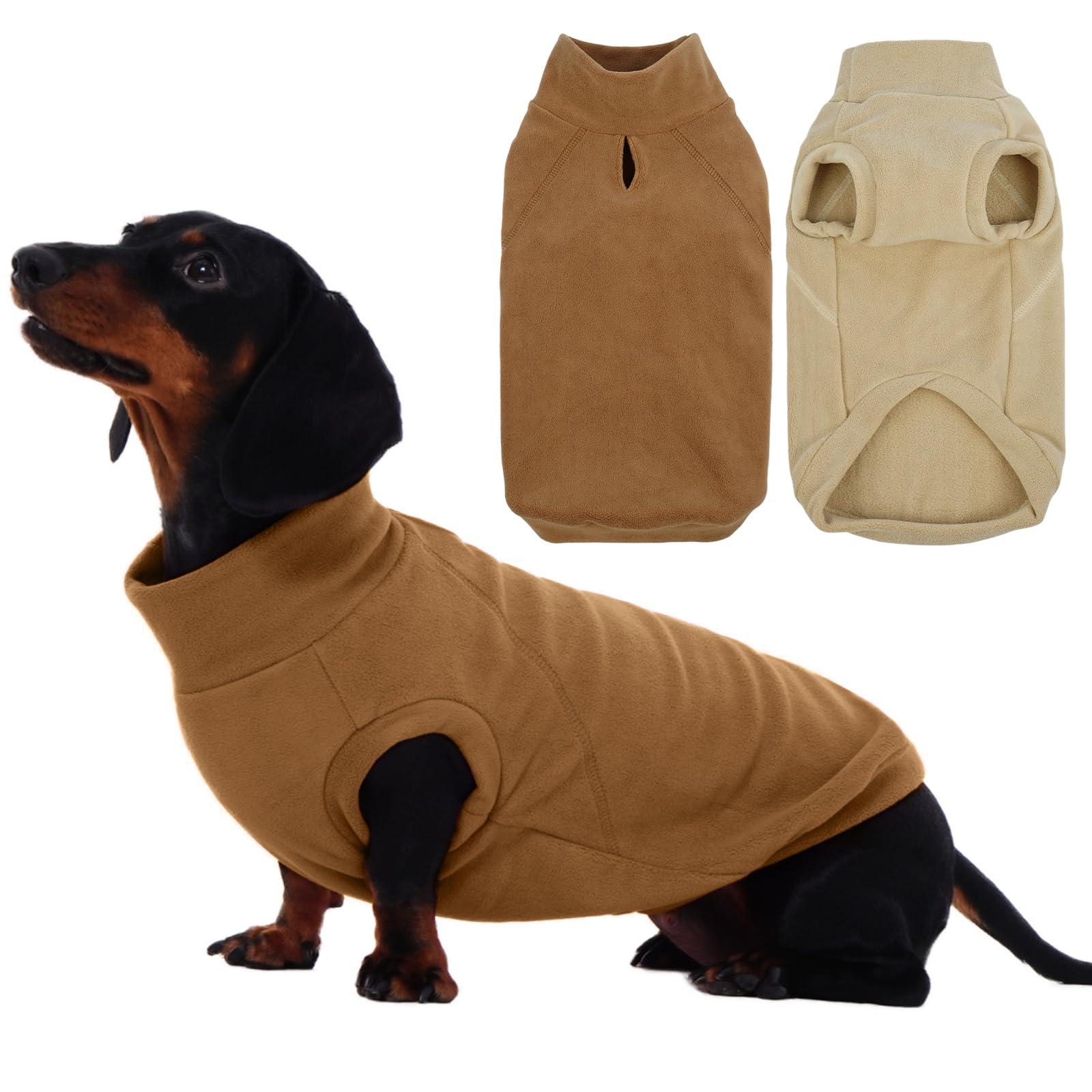 IECOii 2 Pack Fleece Dachshund Sweater - Cozy & Stretchy Winter Coats, Weenie Fleece Vest for Daily Wear, Cold Weather Sweatshir