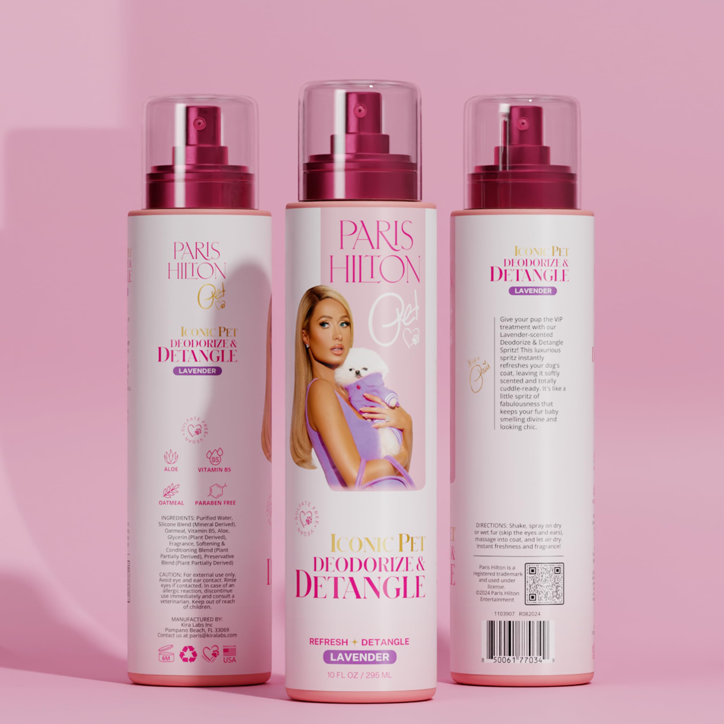 Paris Hilton Dog Perfume, Deodorizer & Detangler | Odor Neutralizing With Gentle Calming Lavender Scent - Sulfate-Free, Vegan, H