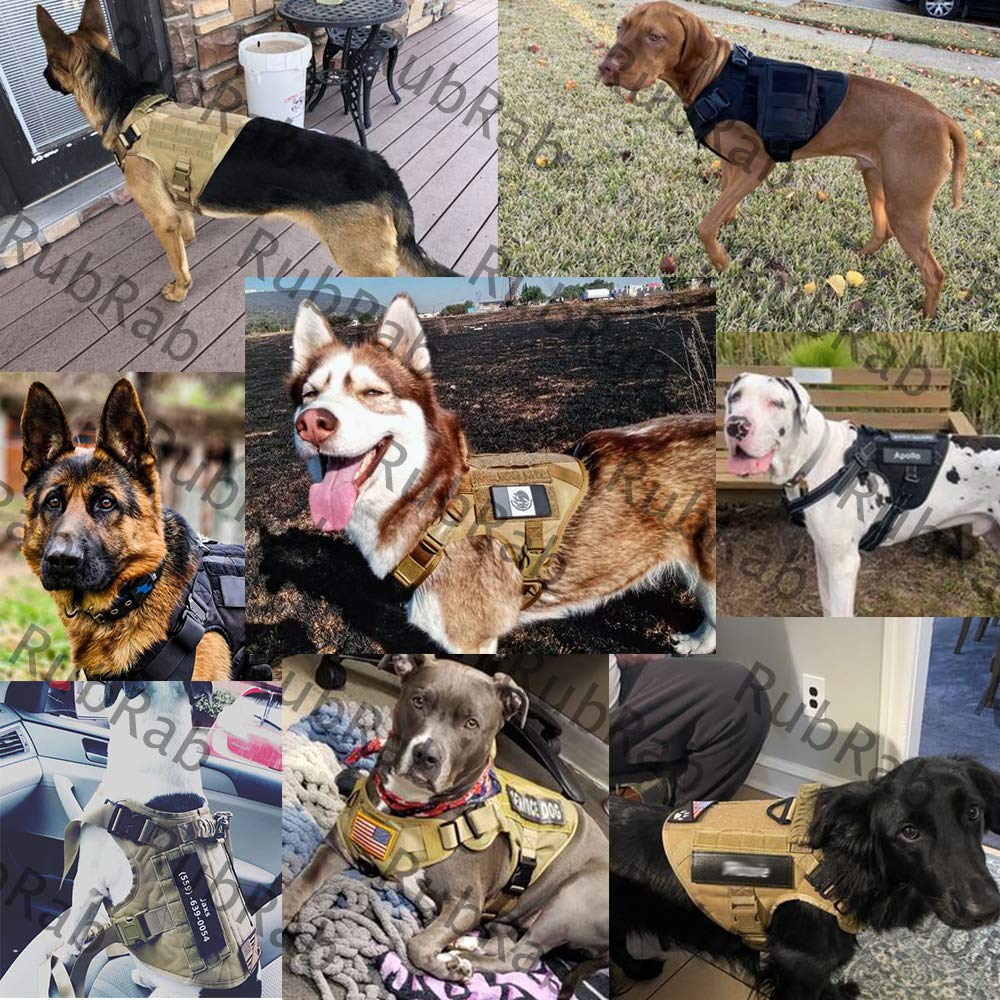 RubRab Tactical Dog Harness Vest with Handle Military Working Training Molle Vest with Metal Buckles & Loop Panels for Large Dog