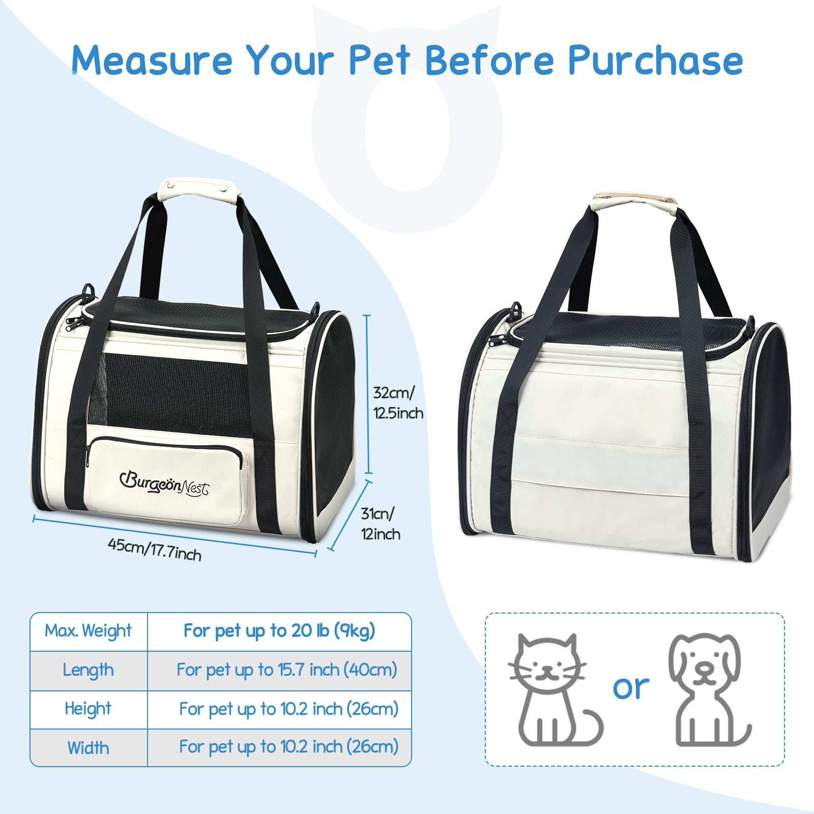 Burgeonnest Cat Carrier For Large Cats 20 Lbs,Medium Pet Under 25 Lbs,2 Puppy And Small Dogs With Unique Side Bag,Top Load Pet C