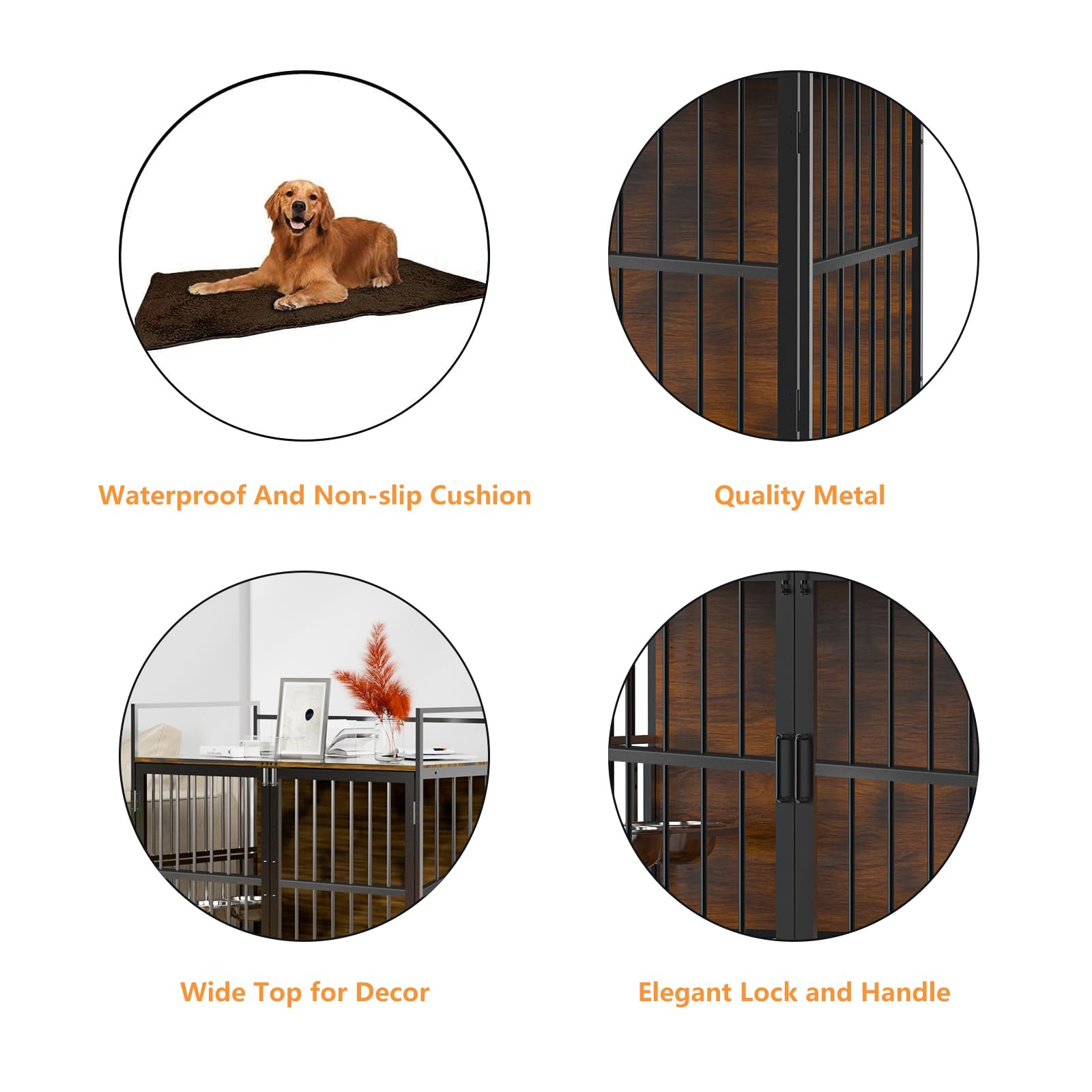 ROOMTEC Furniture Style Large Dog Crate with 360 & Adjustable Raised Feeder for Dogs 2 Stainless Steel Bowls -End Table House Pa