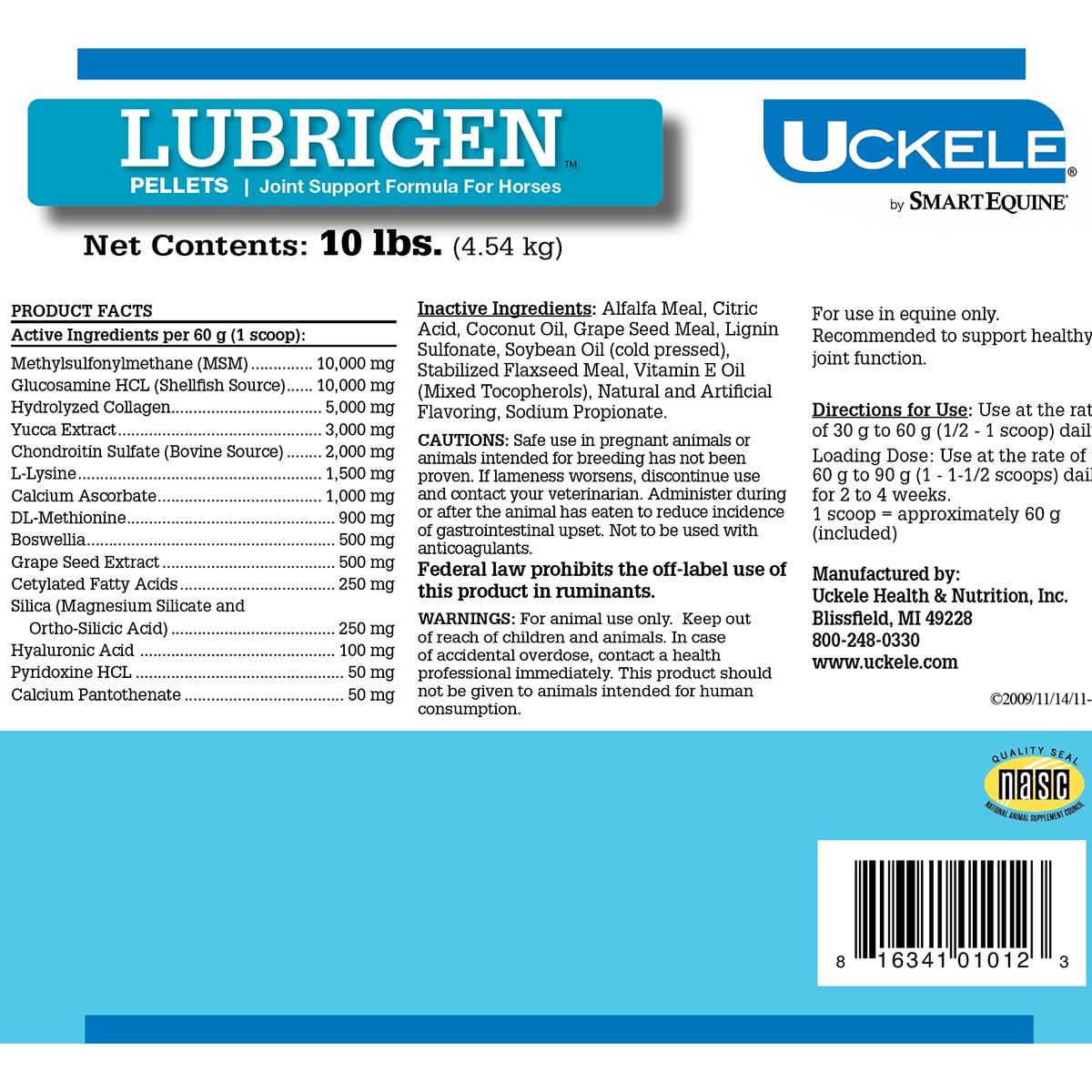Uckele by SmartEquine Lubrigen Pellets | Advanced Joint Supplement with Glucosamine, Chondroitin | Horse Supplement for Mobility