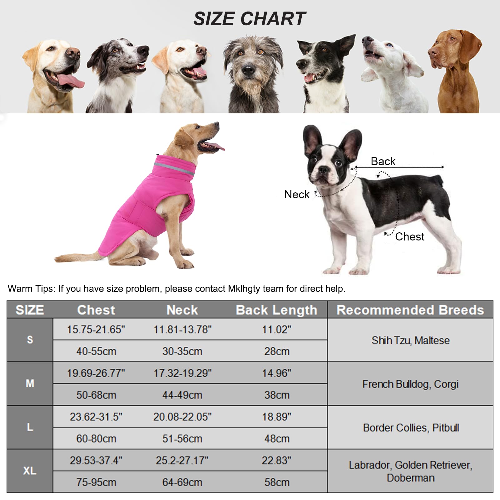 Mklhgty Dog Coat - Waterproof Winter Jacket, Warm Windproof Snow Jacket, Reflective Turtleneck For Small To Large Dogs