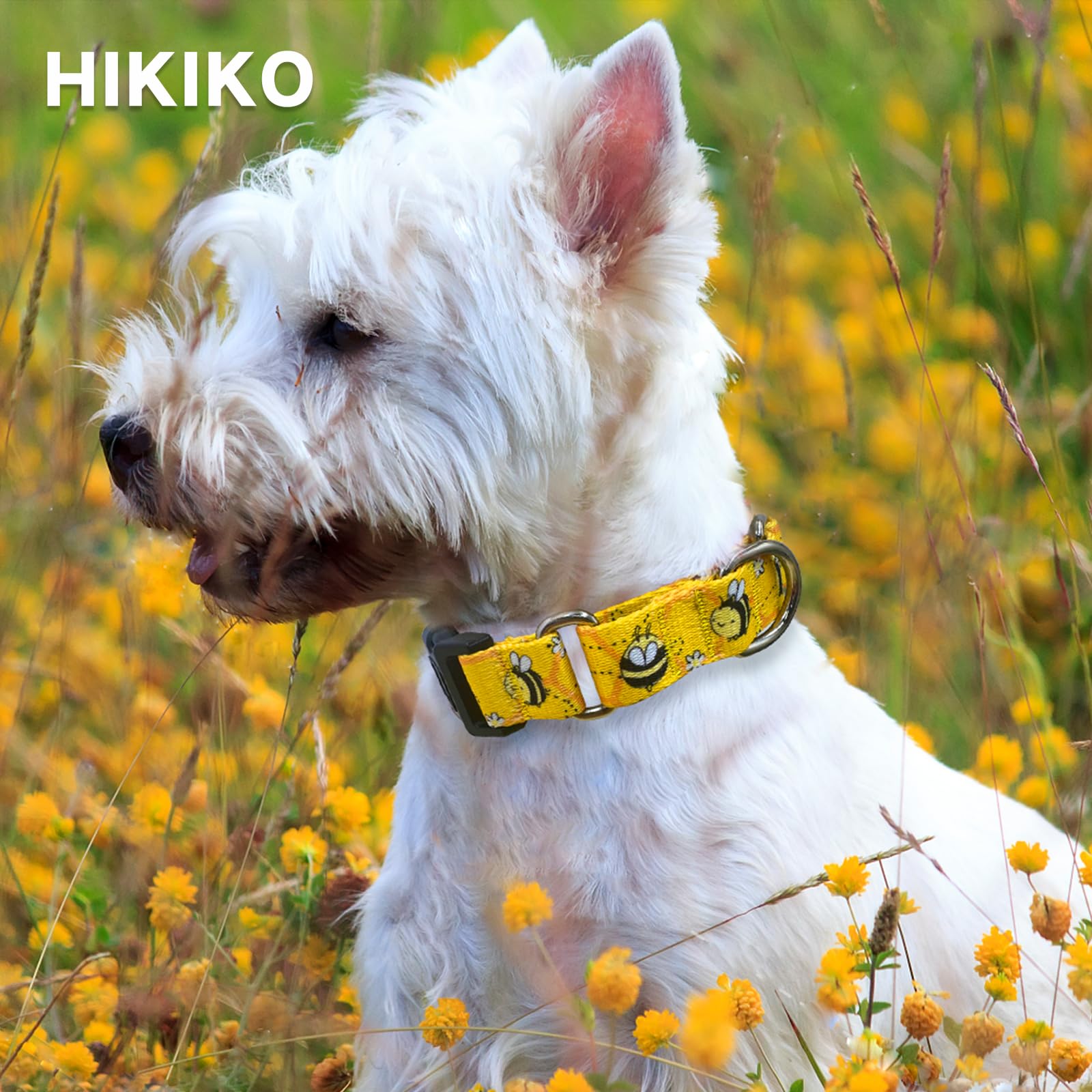 Hikiko Martingale Collar For Dogs Adjustable Soft Nylon Dog Collars With Cute Patterns For Small Medium Large Dog(Yellow Bee,Med