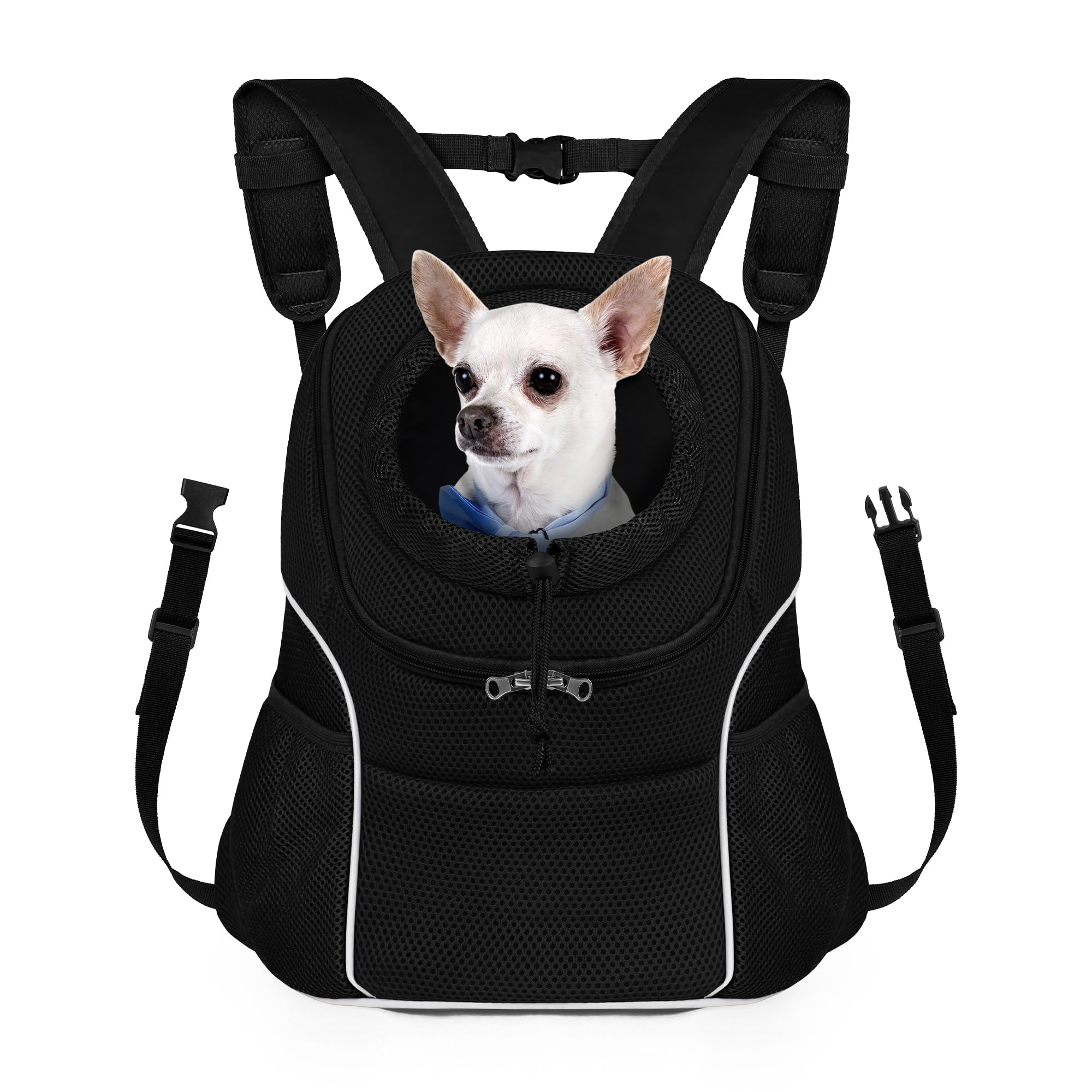 Woyyho Pet Dog Carrier Backpack Puppy Dog Travel Carrier Front Pack Breathable Head-Out Backpack Carrier For Small Dogs Cats Rabbits (L (Up To 14 Lbs), All Black)