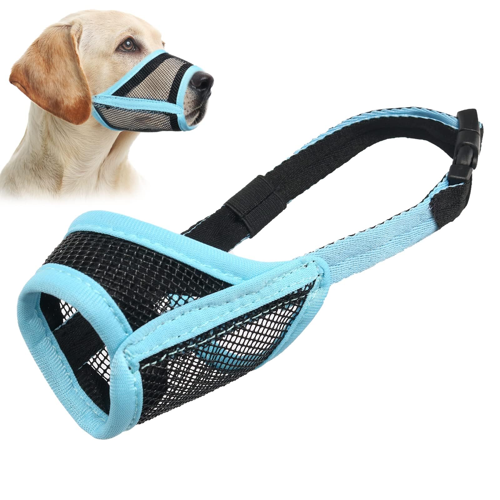 Luckypaw Dog Muzzle, Mesh Muzzle For Large Medium Dogs, Soft Mouth Cover To Prevent Biting Chewing, Drinkable Breathable Adjusta