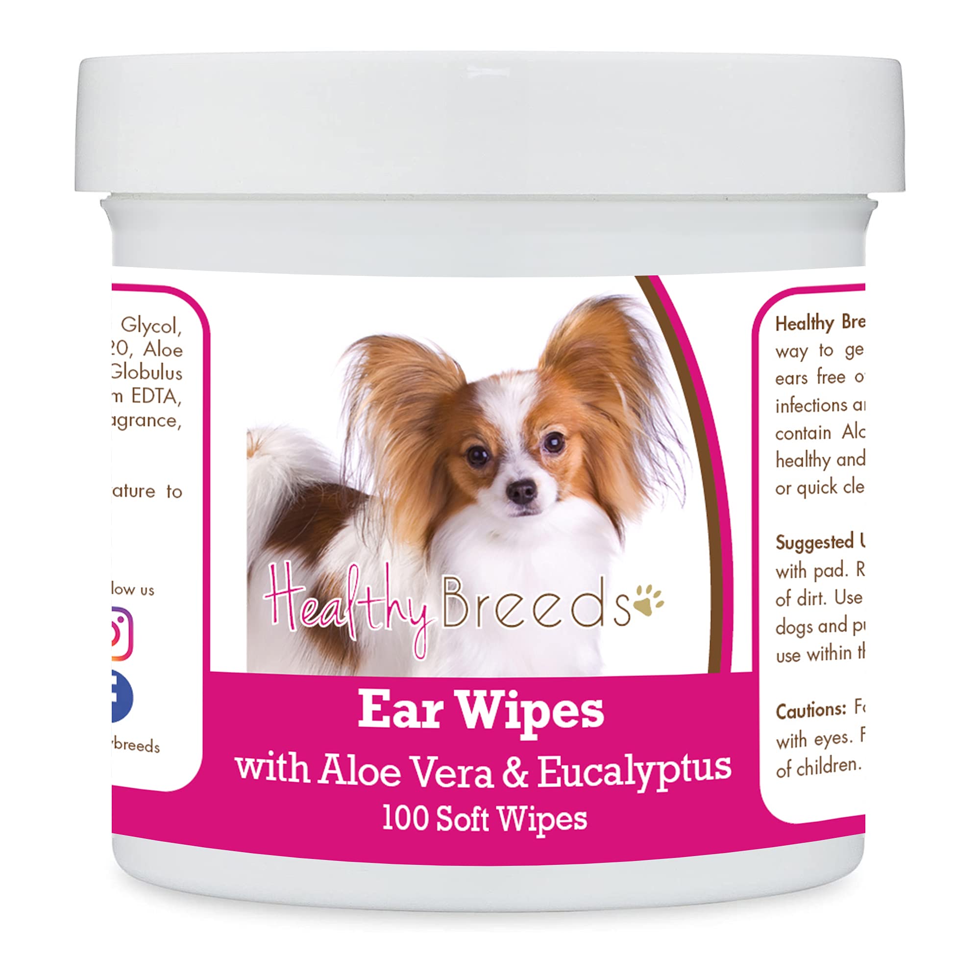 Healthy Breeds Papillon Ear Cleaning Wipes with Aloe & Eucalyptus for Dogs 100 Count