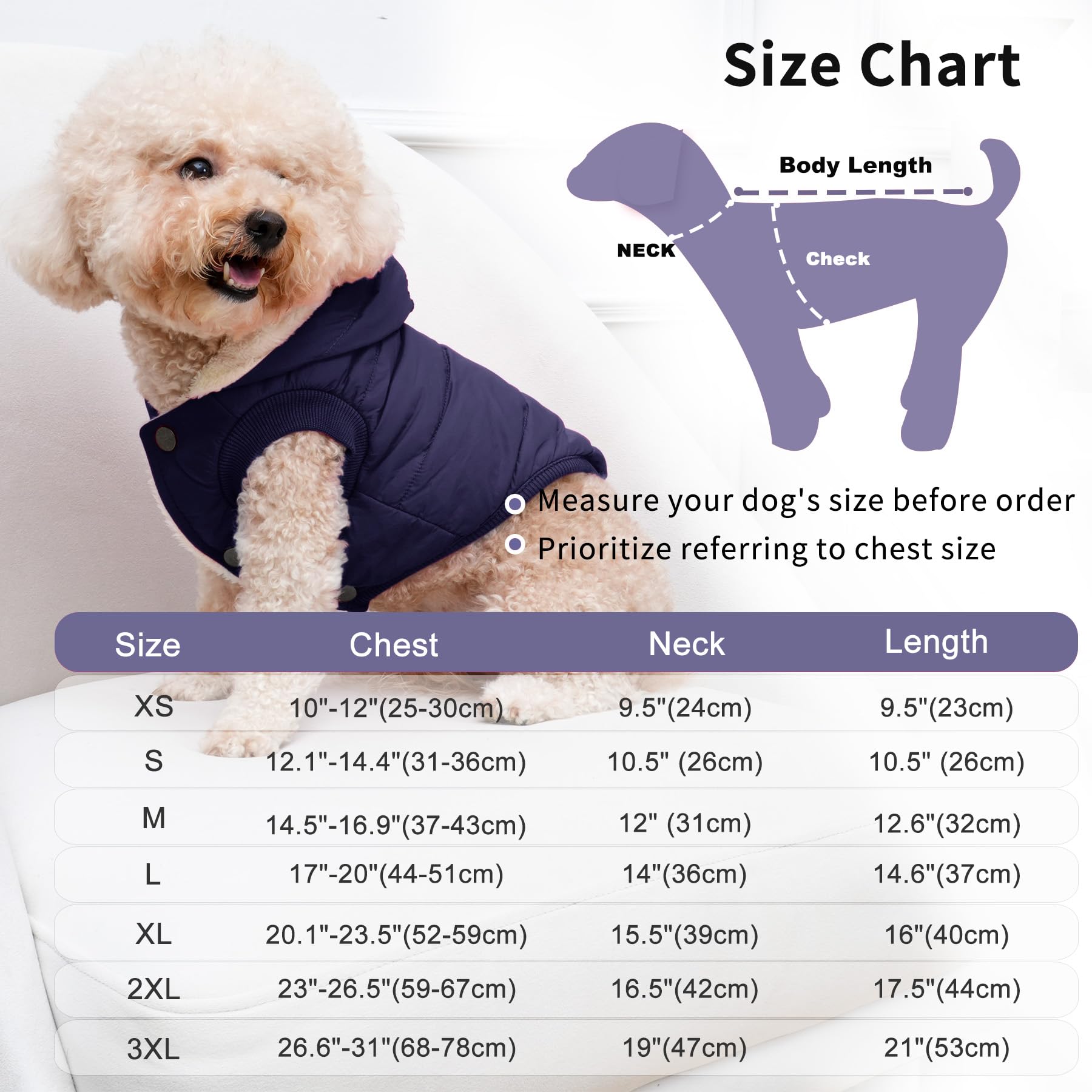 Vecomfy Fleece Lining Extra Warm Dog Hoodie In Winter For Medium Dogs Jacket Pet Coats With Hooded,Blue L