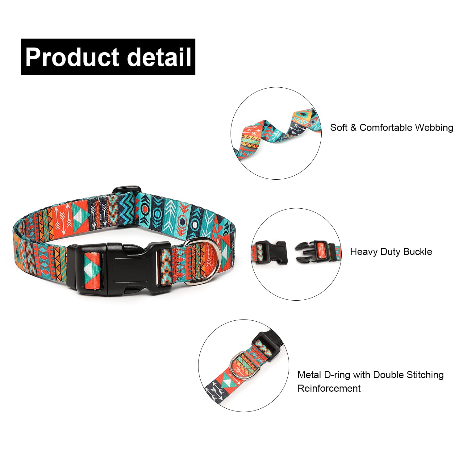 Suredoo Adjustable Dog Collar With Patterns, Ultra Comfy Soft Nylon Breathable Pet Collar For Small Medium Large Dogs (S, Tribal)