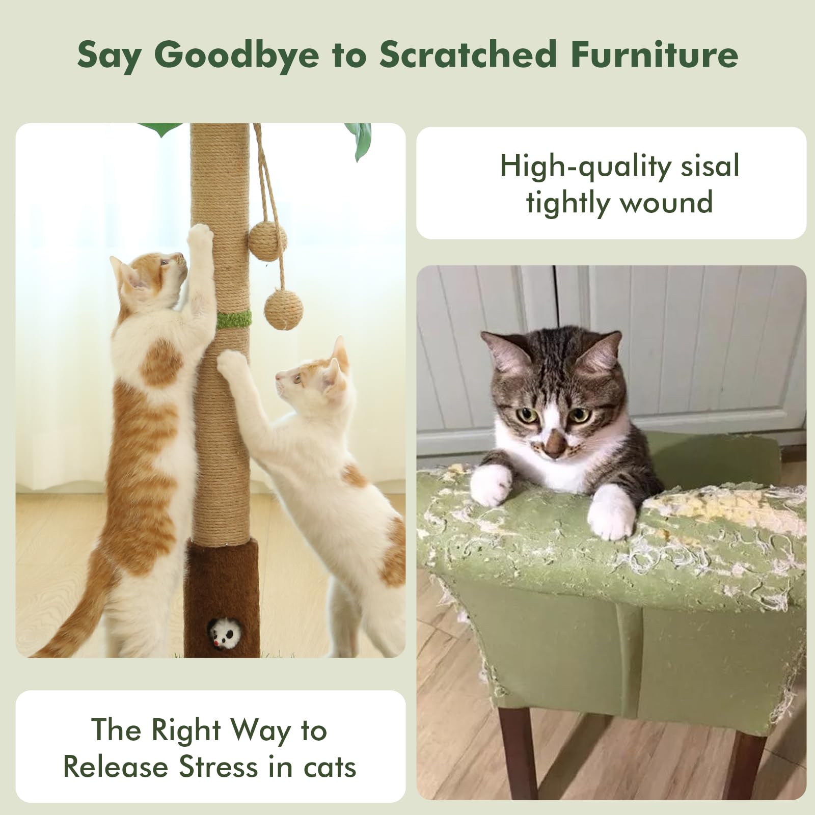 Cat Scratching Post 35'' Tall Cat Scratcher Tree Tower Scratching Posts For Indoor Cats With Cat Toy Mouse Hole And Interactive