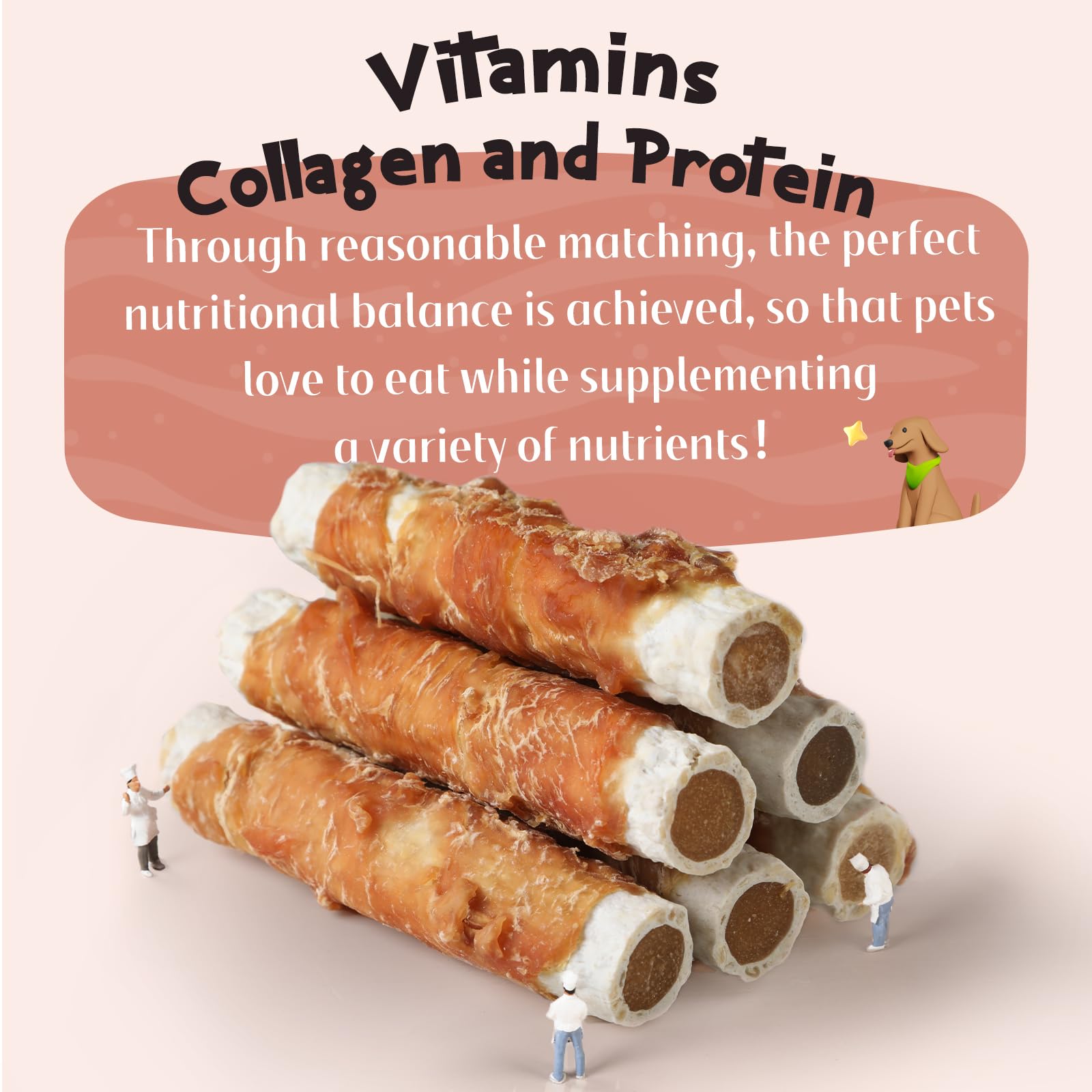 ASMPET Dog Treats, Chicken Wrapped Rawhide Sticks Filled with Sweet Potato for Small Medium Large Dogs(6pcs)