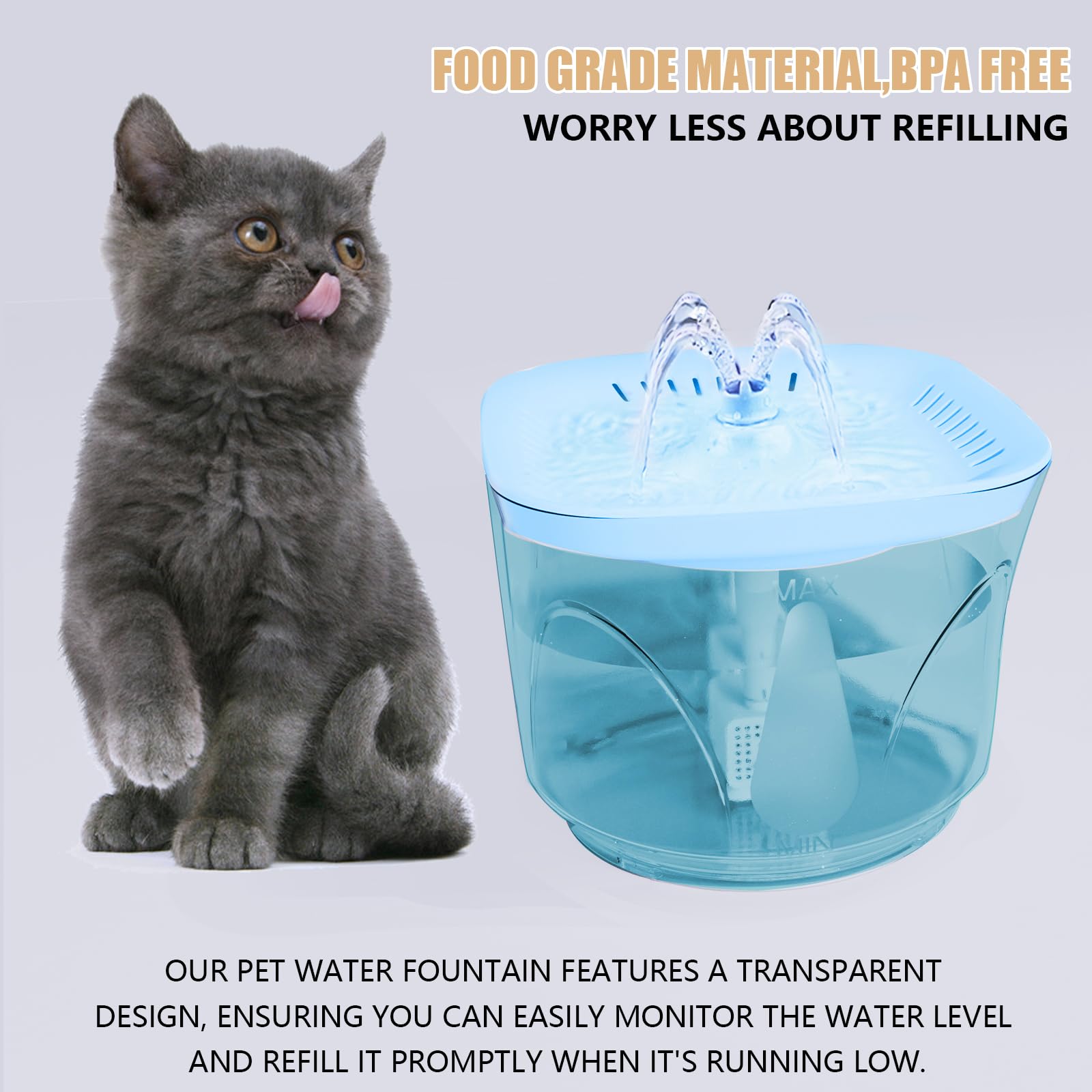 Cat Water Fountain - Boodidi Ultra Silent Pet Drinking Fountain For Cats And Small Dogs, Indoor Water Fountain, 2.4L/2.5Qt Capac