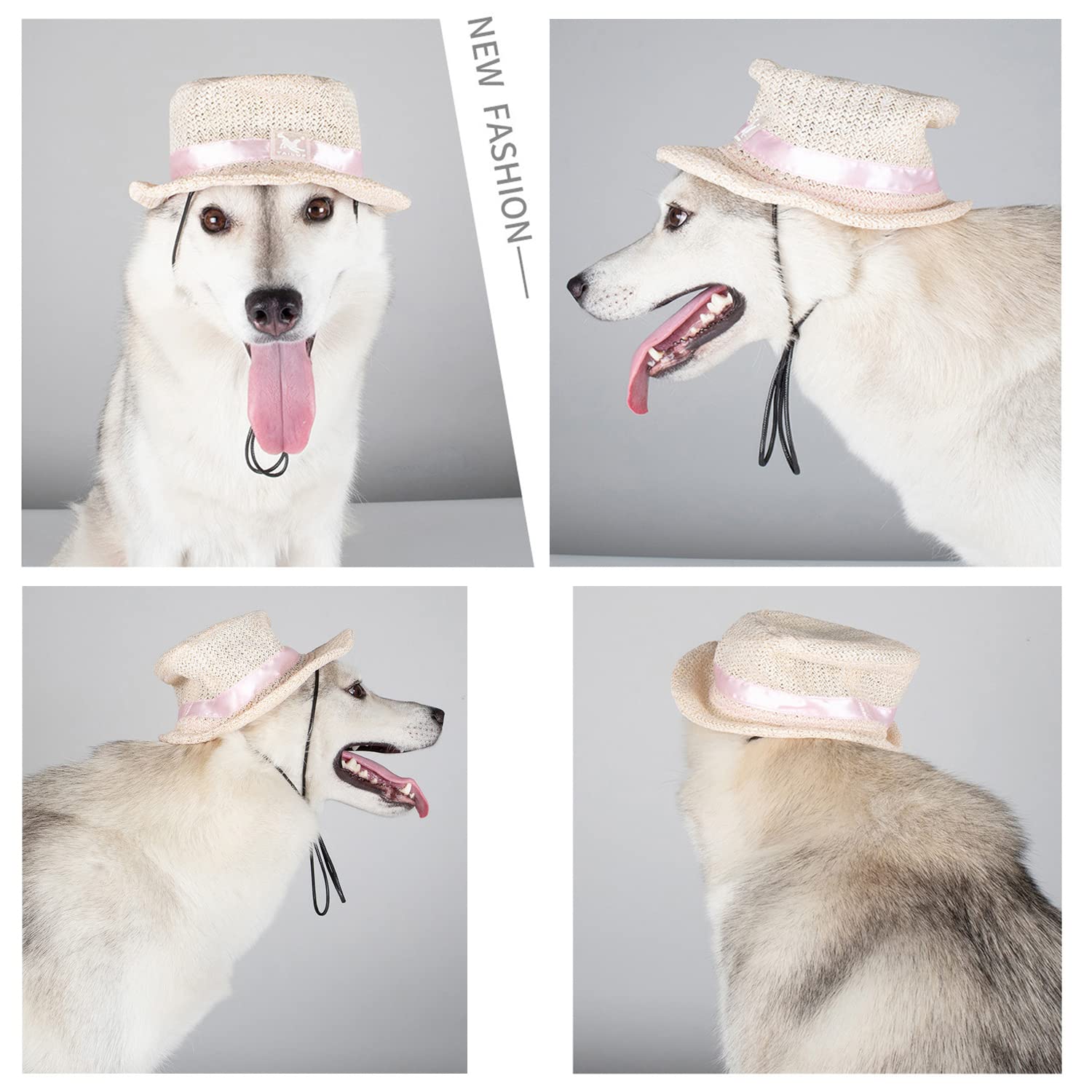 Harikaji Dog Top Hat,Pet Round Straw Hat,Dog Visor Mesh Sun Cap,Bucket Cap For Small Medium Large Dog Cats Rabbits(White,Xl)