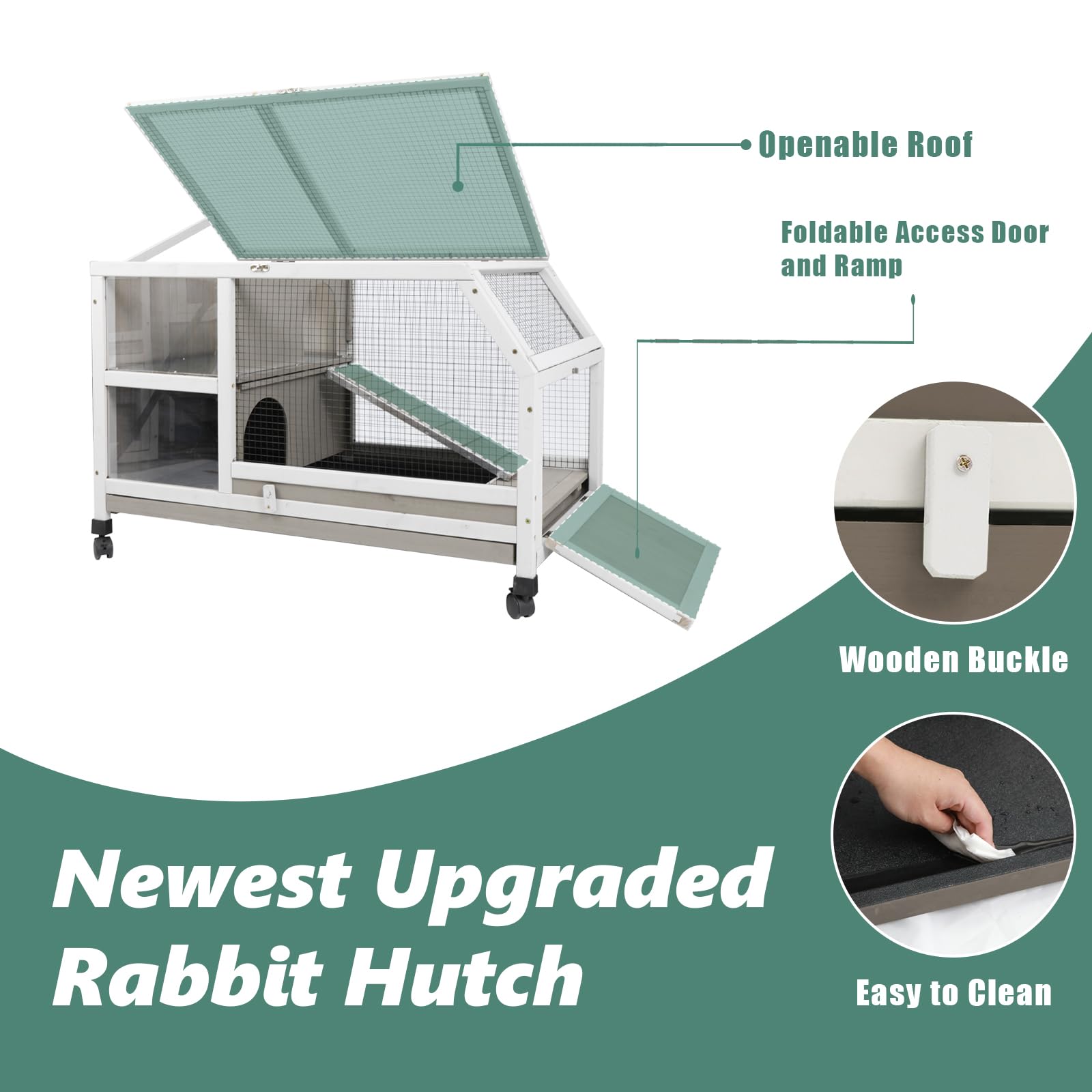 Gowoodhut Indoor Rabbit Hutch - 36''L Outdoor Wooden Bunny Hutch With Wheels Rabbit Cage Guinea Pig Cages Removable Pull Out Tra