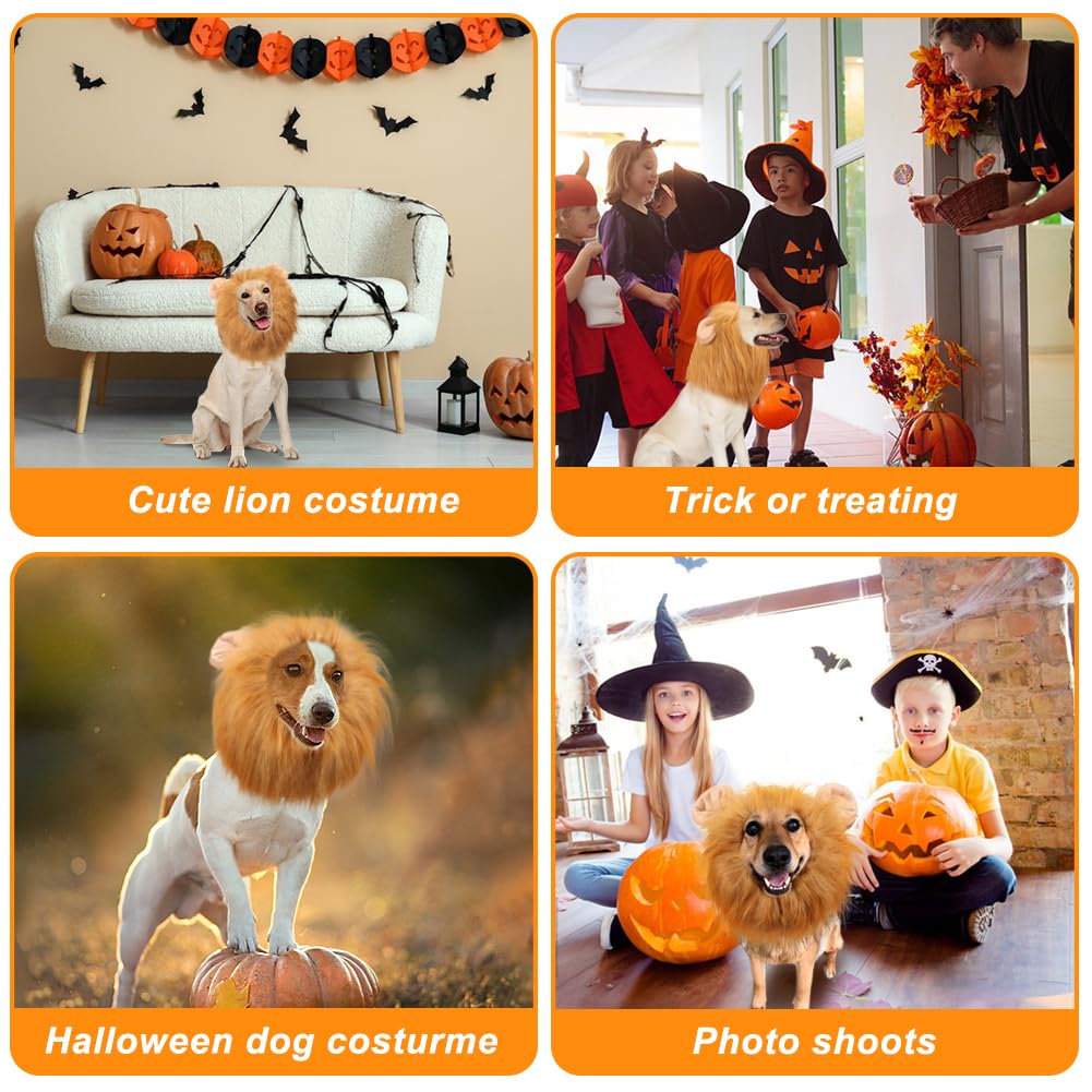 Vivifying Lion Mane For Dog, Adjustable Halloween Lion Costume Wig With Ears For Medium Dogs, Realistic & Funny Accessory Perfect For Parties And Photoshoots (Medium, Brown)