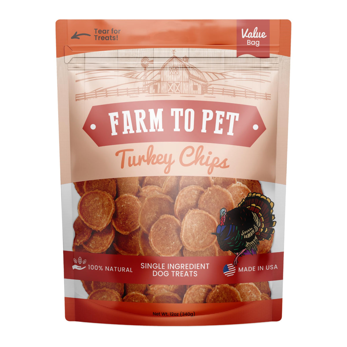 Farm To Pet Turkey Chips For Dogs - Single Ingredient All Natural Dog Treats For Small, Medium, & Large Dogs | Healthy Training Treats For All Breeds & Puppies Made In Usa