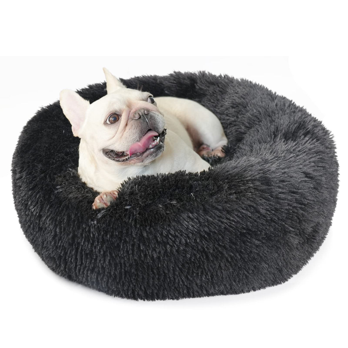 Black Dog Bed For Small Dogs Washble Calming Dog Bed For Small Dogs 23 Inch Fluffy Plush Black Dog Bed Round Donut Machine Washa