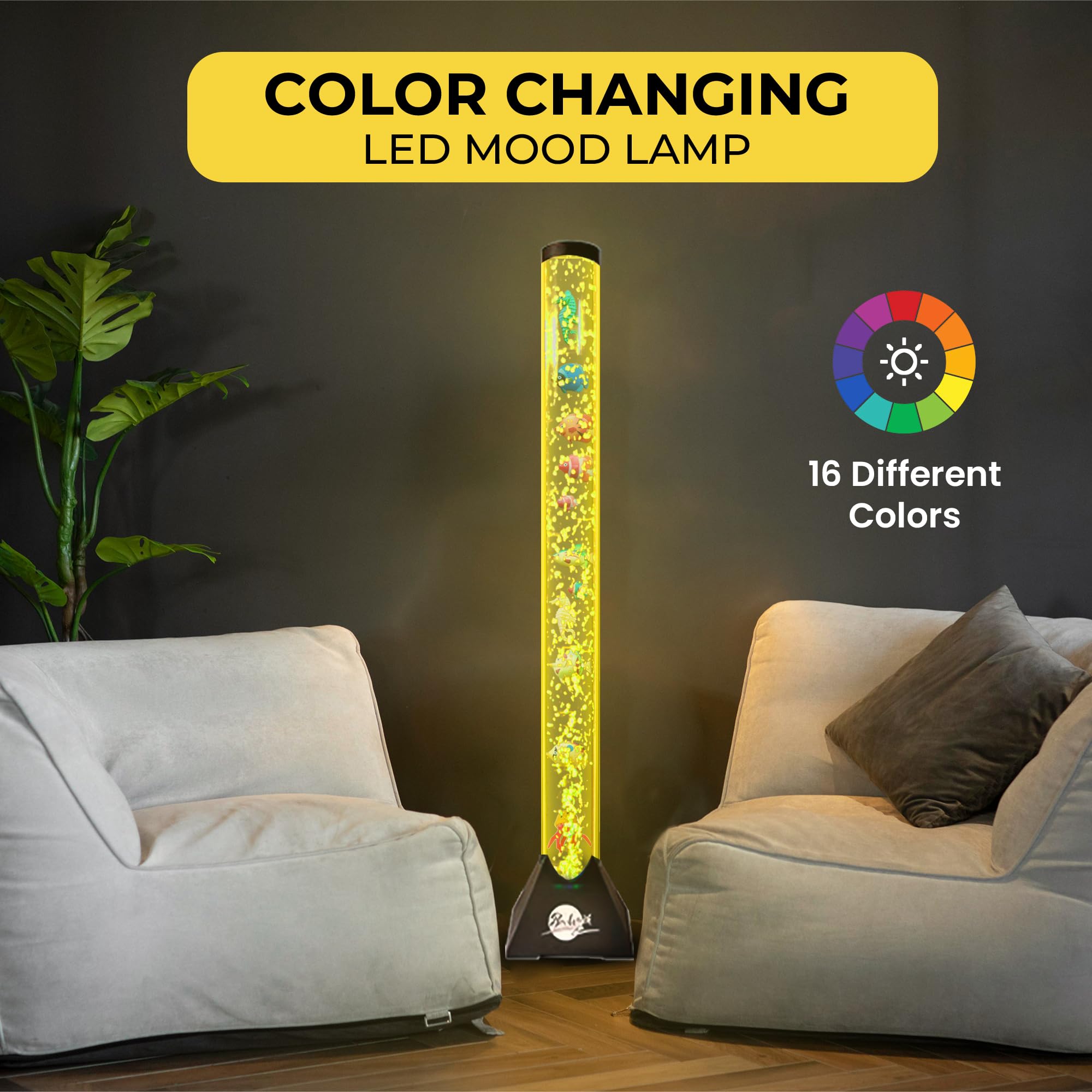 Brewish 4Ft Sensory Led Water Bubble Tube Lamp With 20 Color Changing Night Light Effects Fake Aquarium Tank & Gift For Kids  Autism  Remote Control & 12 Fishes (Wall Bracket Included) -Like New
