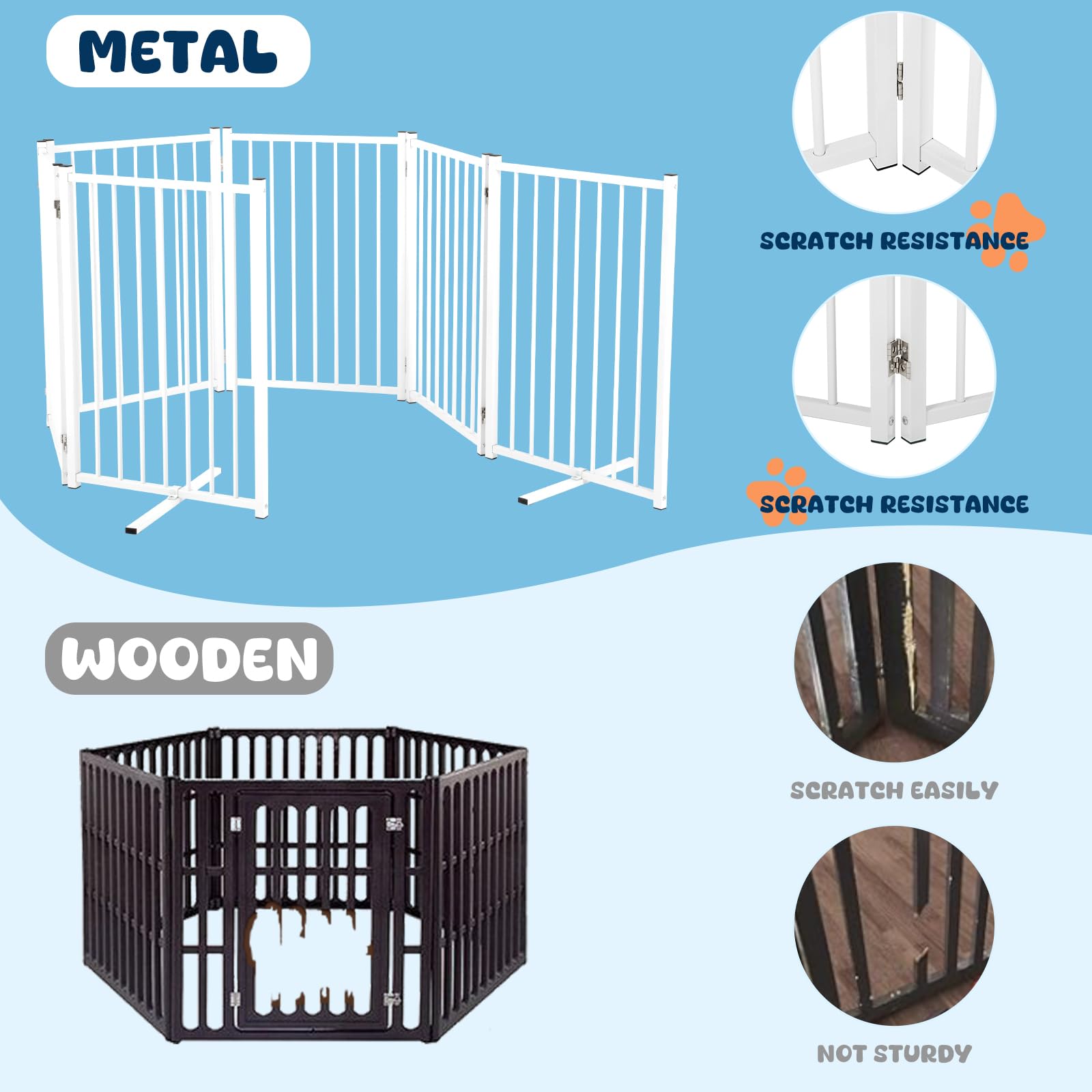 Tedeum Metal Freestanding Dog Gates,Indoor&Outdoor Pet Fences For Puppy Dogs,Extra Wide Freestanding Dog Gate For Doorways,House