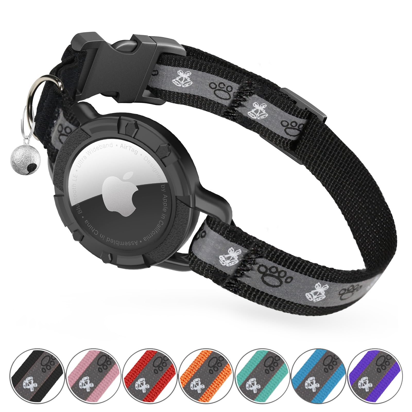 Reflective Airtag Cat Collar, Integrated Cat Tracker Collar With Air Tag Holder And Bell, Safety Elastic Band Cat Gps Collars For Girl Boy Cats, Kittens And Puppies (Black, S)
