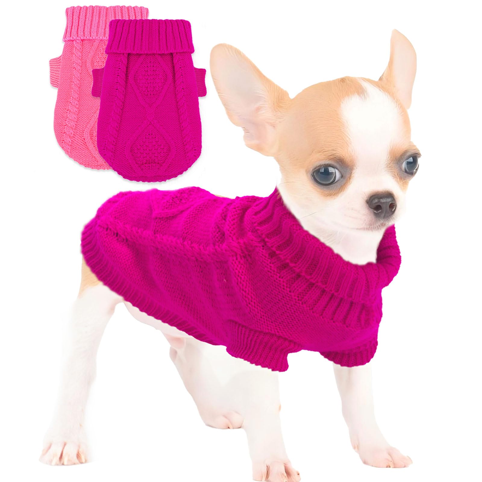 2 Pieces Dog Sweaters Dog Sweater For Small Dogs Girl Winter Warm Doggie Knitted Clothes Cute Puppy Clothes For Chihuahua Teacup