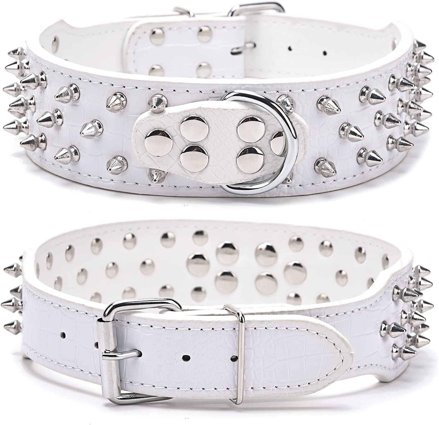 Serijoars Spiked Studded Dog Collar, Pu Leather Dog Collar, Adjustable Pet Collars For Medium Or Large Breed Pet (Xl, White1)