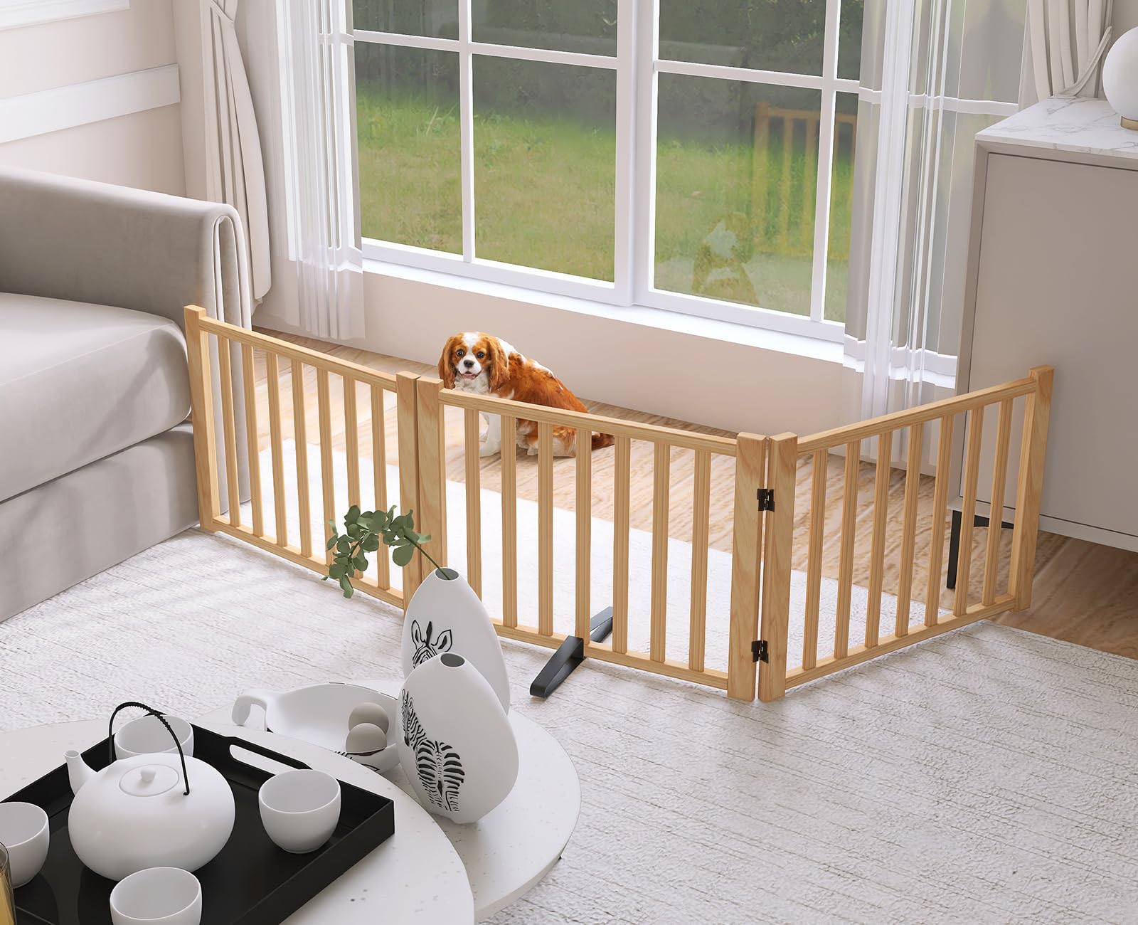 YOCAN Paint-Free Wooden Freestanding Dog Gates for The House,Doorways, Stairs,Wood Dog Fences Indoor Pet Gate,Step Over Fence-3