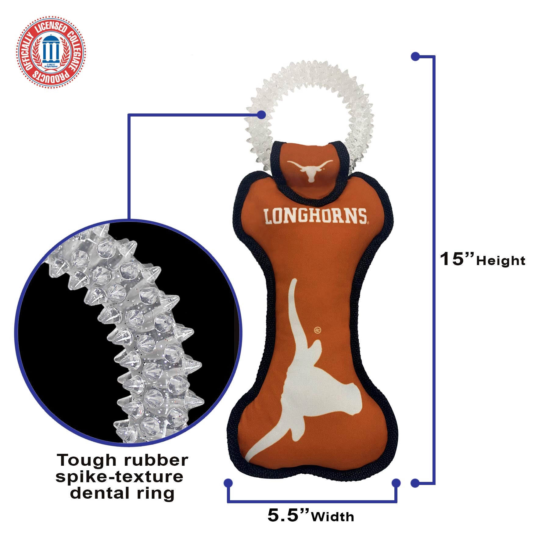 Pets First Ncaa Texas Longhorns Dental Dog Tug Toy With Squeaker. Tough Pet Toy For Healthy Fun, Teething & Cleaning Pets Teeth